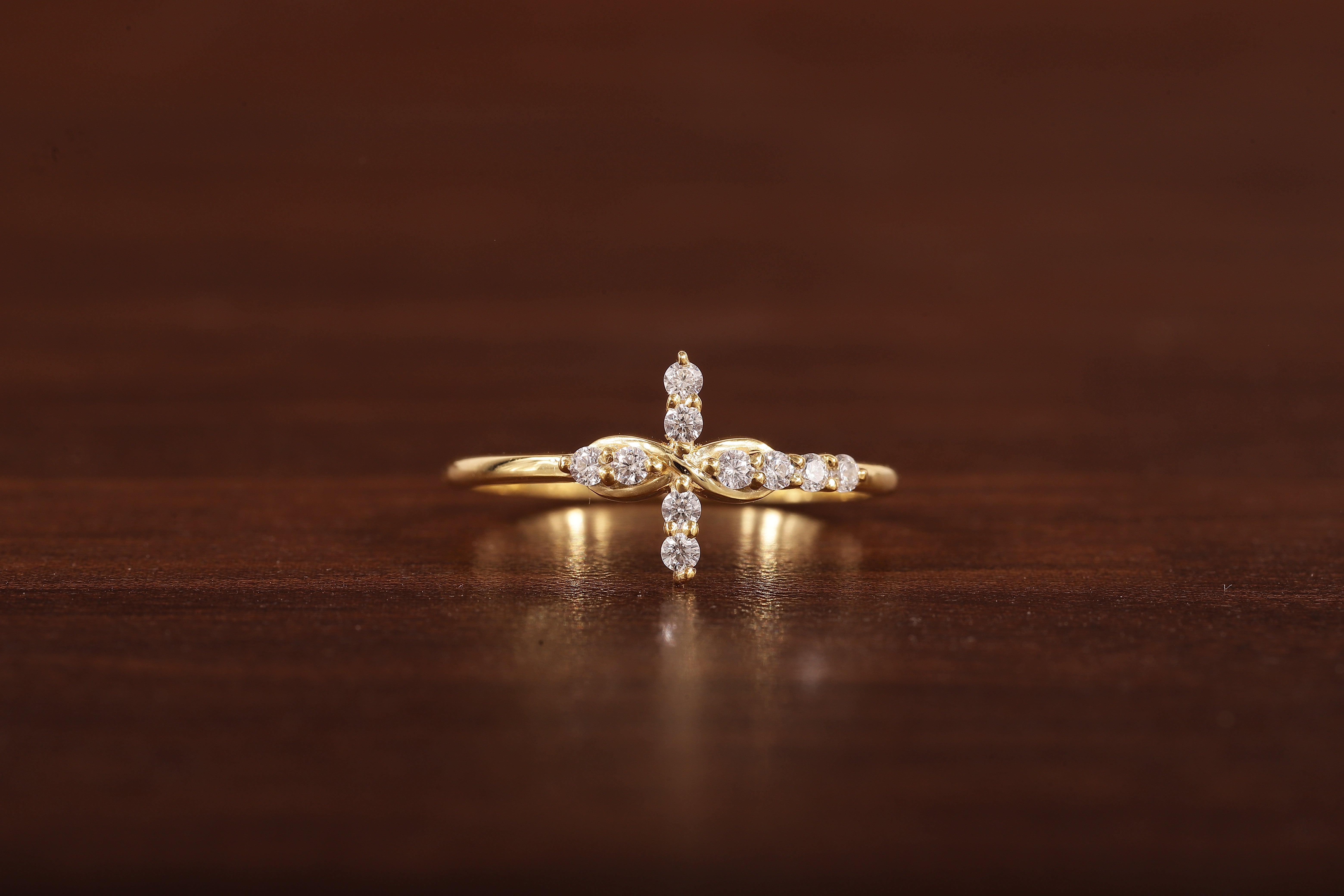 Solid Gold Ring,Gold Moissanite Cross Minimalist Rings