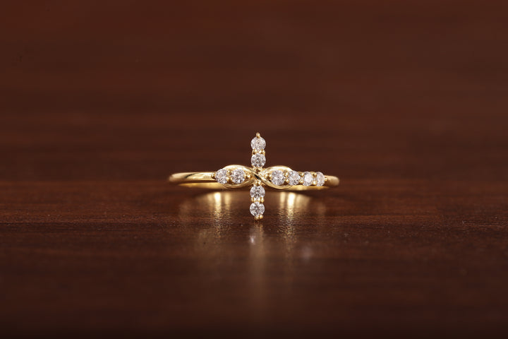 Solid Gold Ring,Gold Moissanite Cross Minimalist Rings