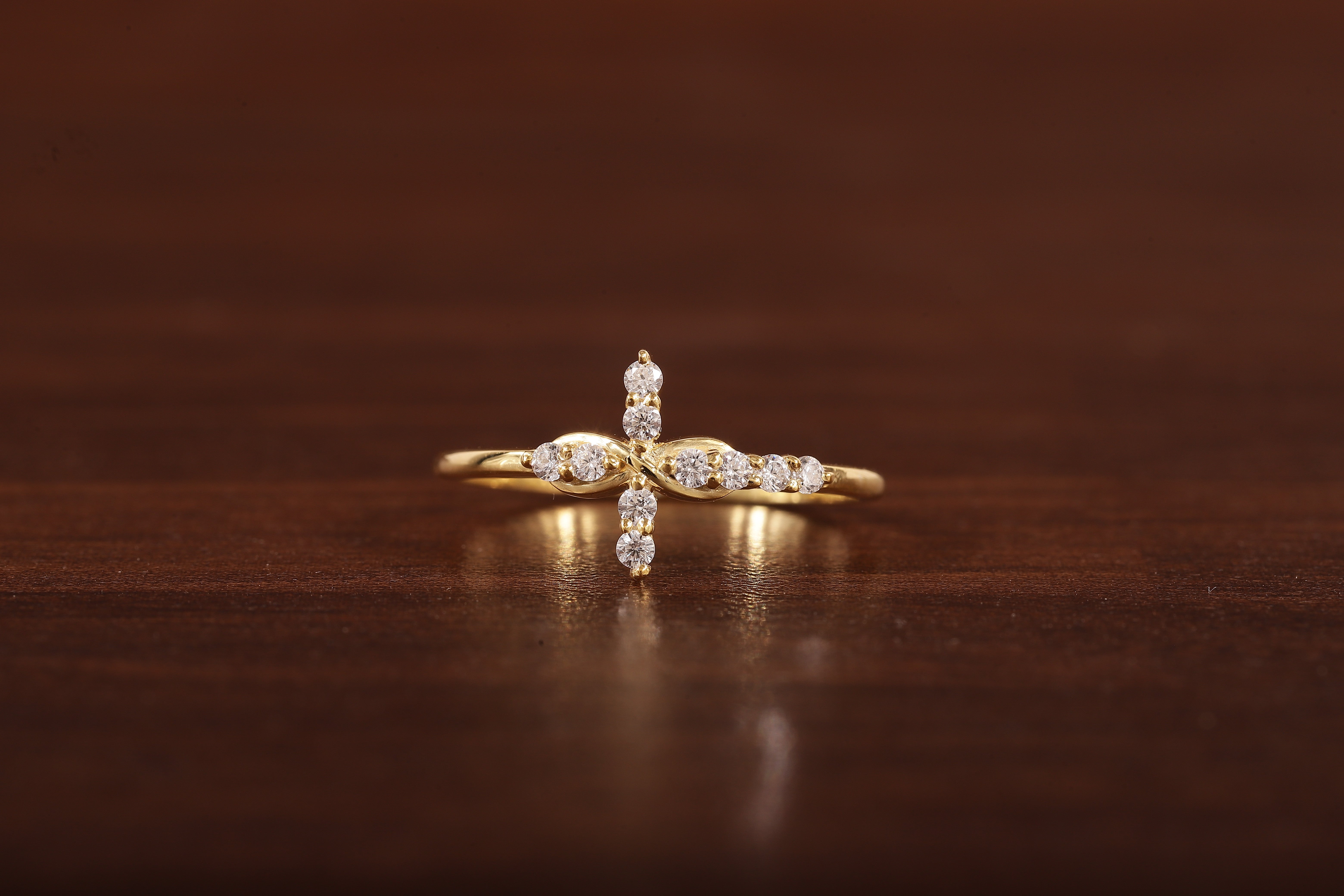 Solid Gold Ring,Gold Moissanite Cross Minimalist Rings