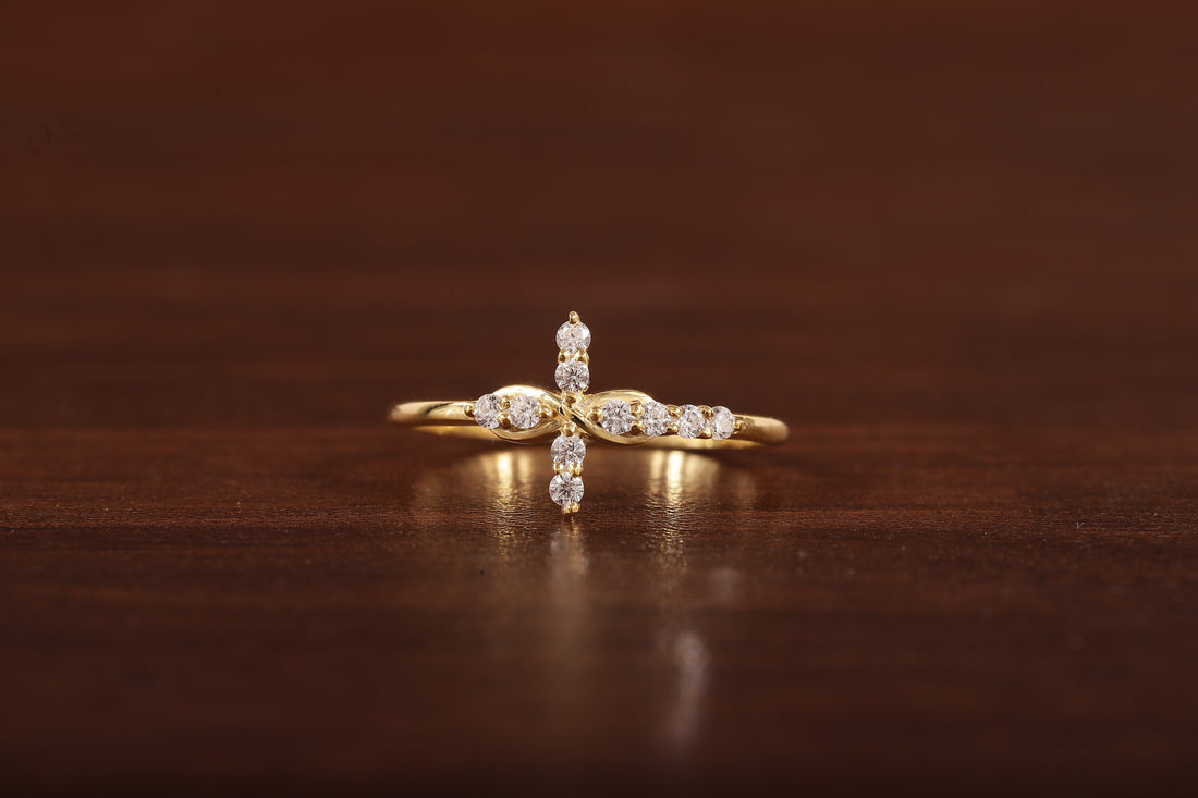 Solid Gold Ring,Gold Moissanite Cross Minimalist Rings