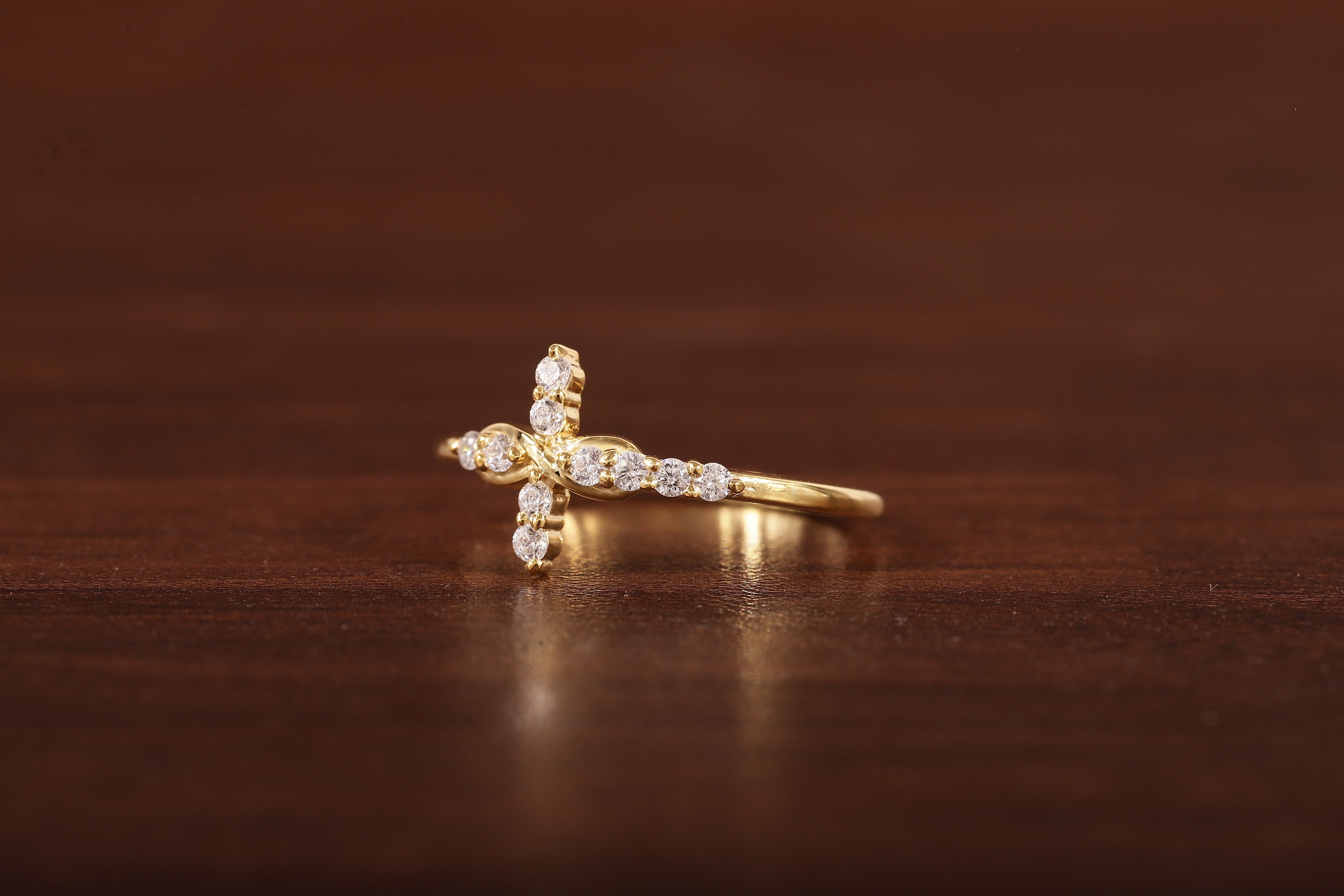 Solid Gold Ring,Gold Moissanite Cross Minimalist Rings