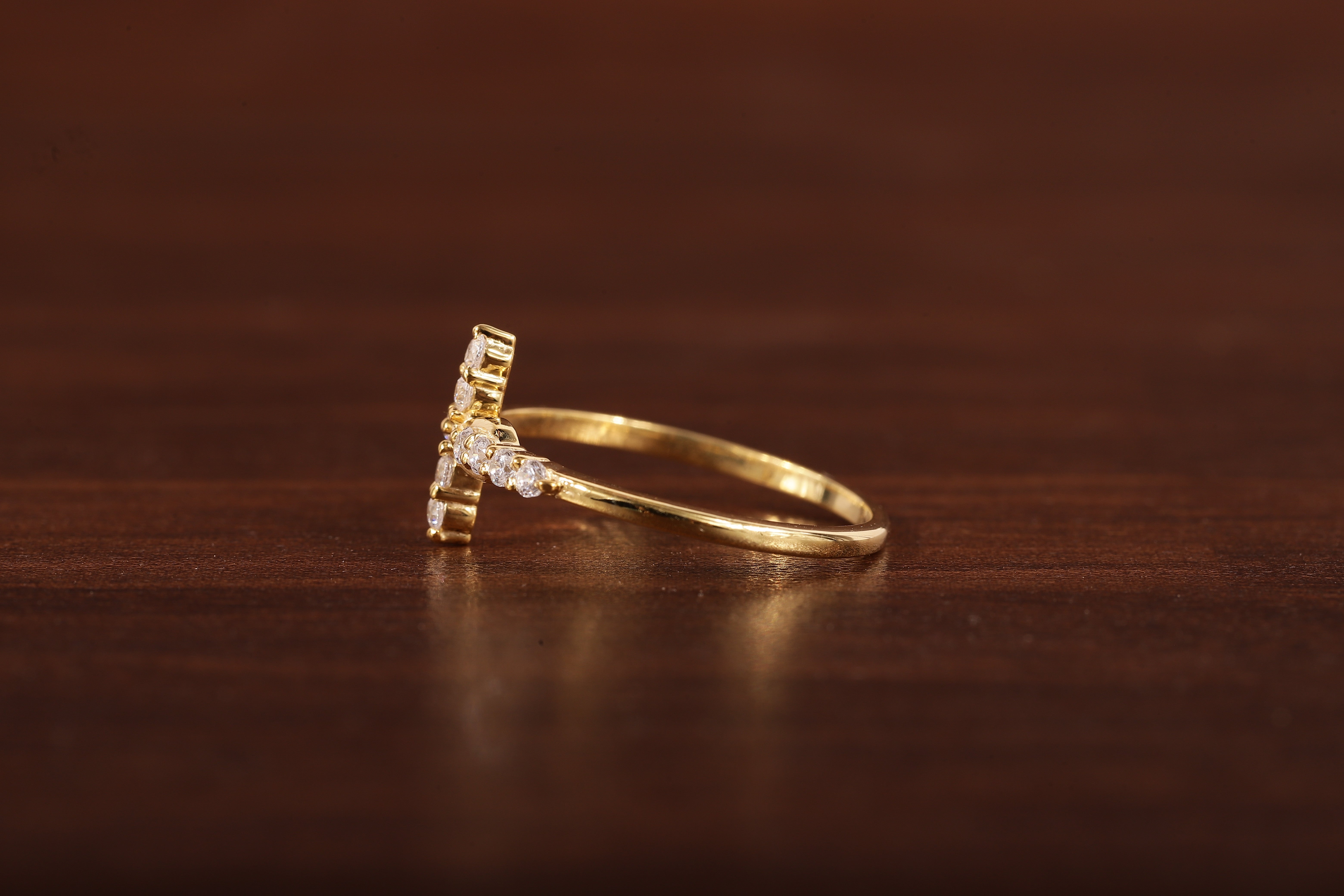 Solid Gold Ring,Gold Moissanite Cross Minimalist Rings