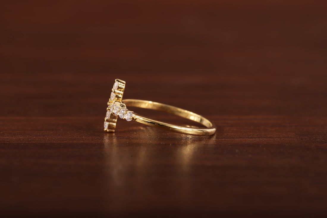 Solid Gold Ring,Gold Moissanite Cross Minimalist Rings