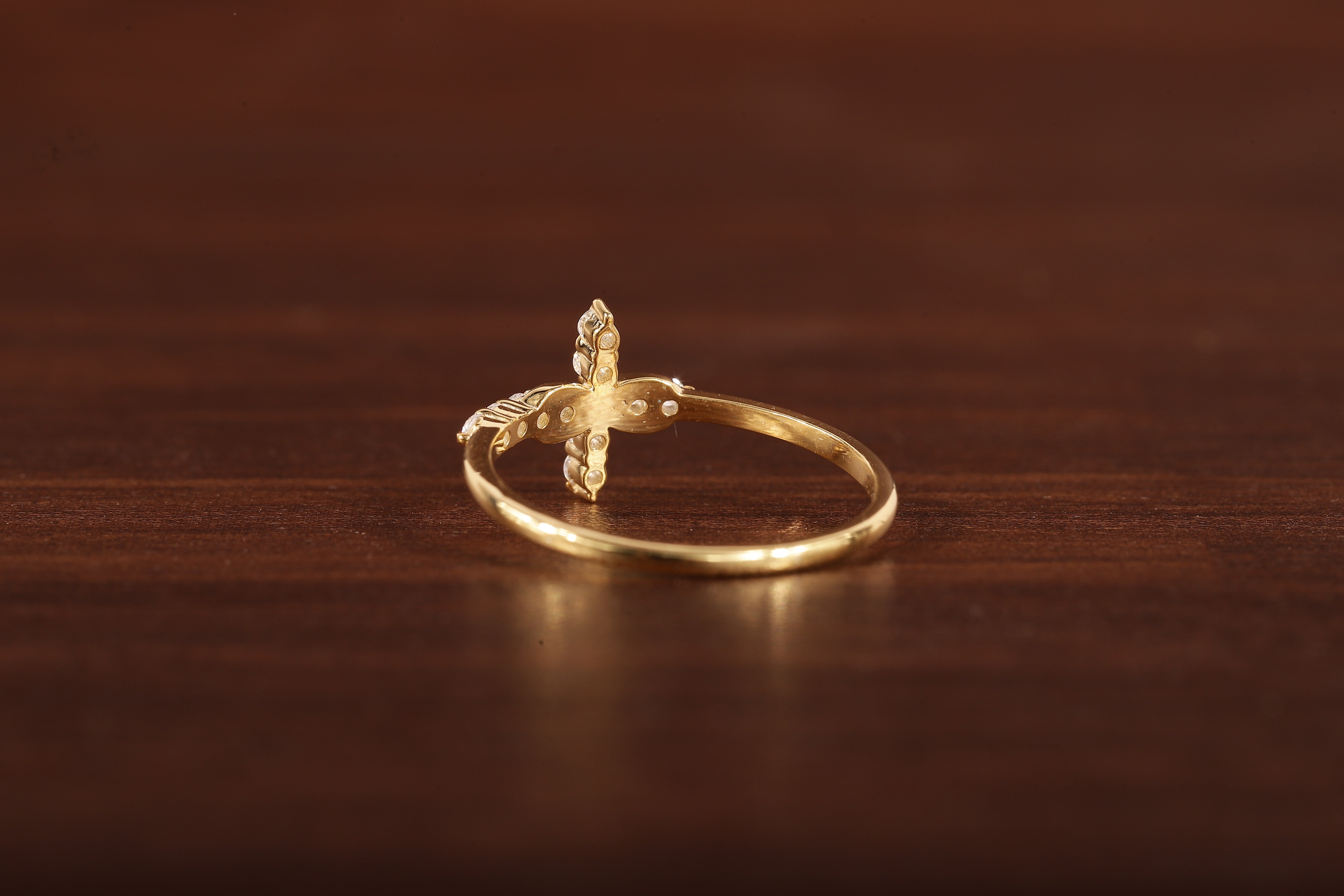 Solid Gold Ring,Gold Moissanite Cross Minimalist Rings