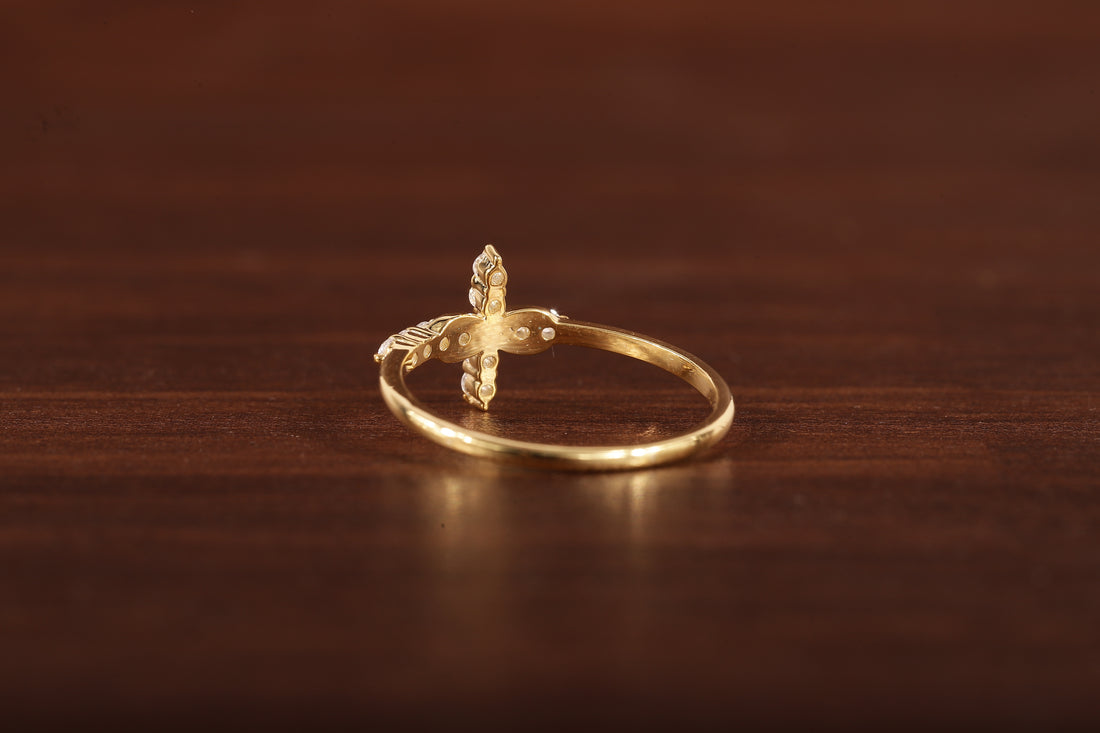 Solid Gold Ring,Gold Moissanite Cross Minimalist Rings