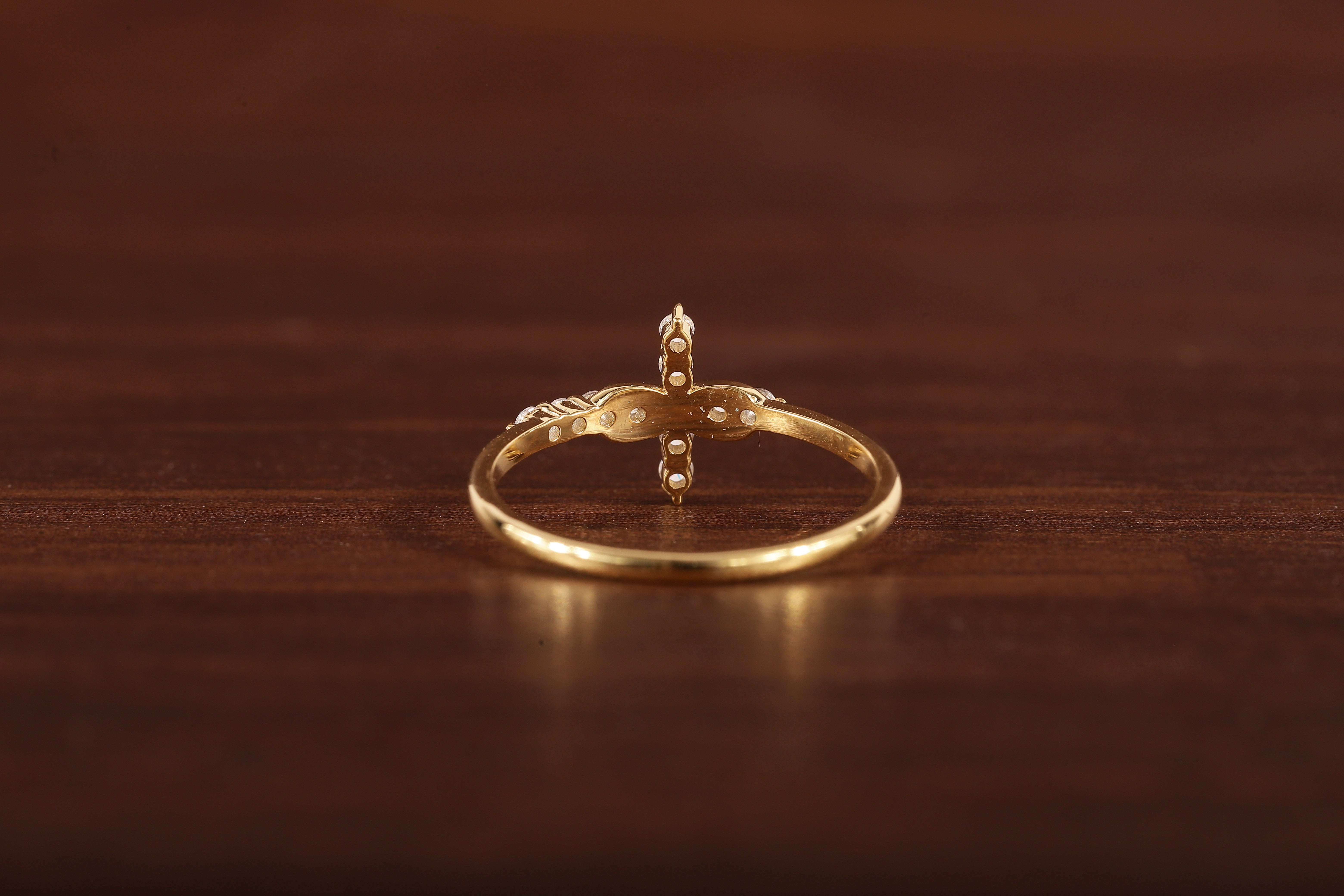 Solid Gold Ring,Gold Moissanite Cross Minimalist Rings