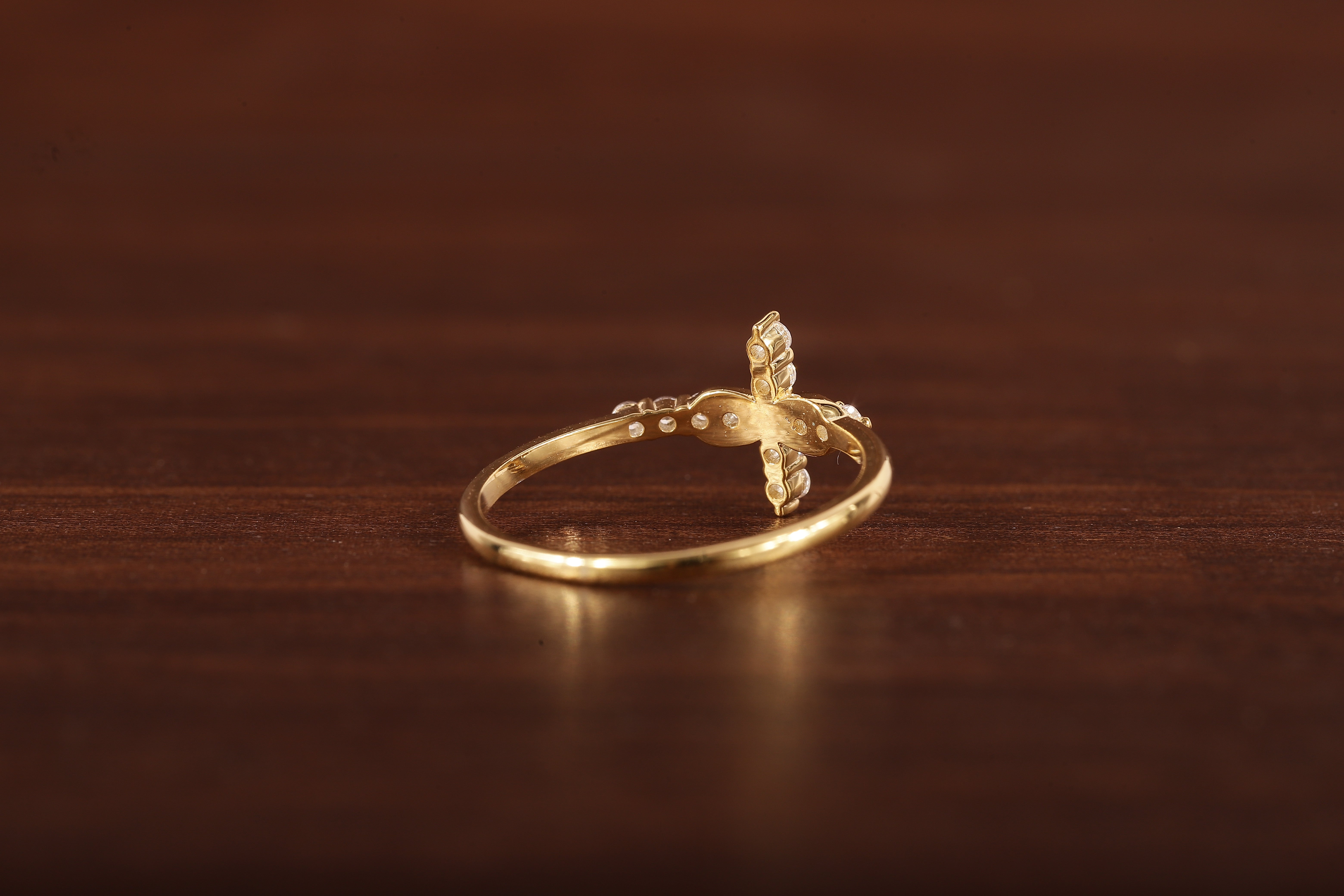 Solid Gold Ring,Gold Moissanite Cross Minimalist Rings