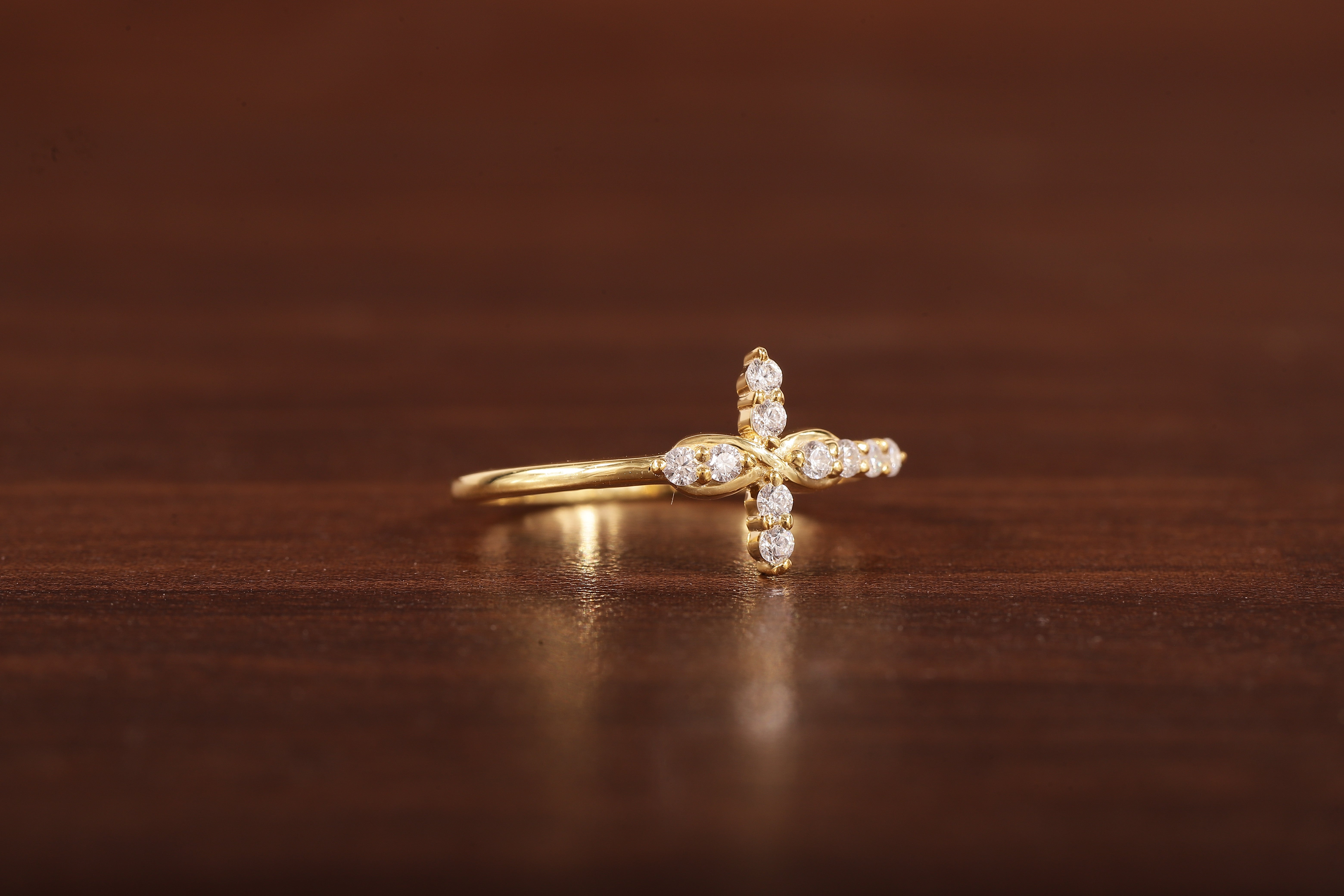 Solid Gold Ring,Gold Moissanite Cross Minimalist Rings