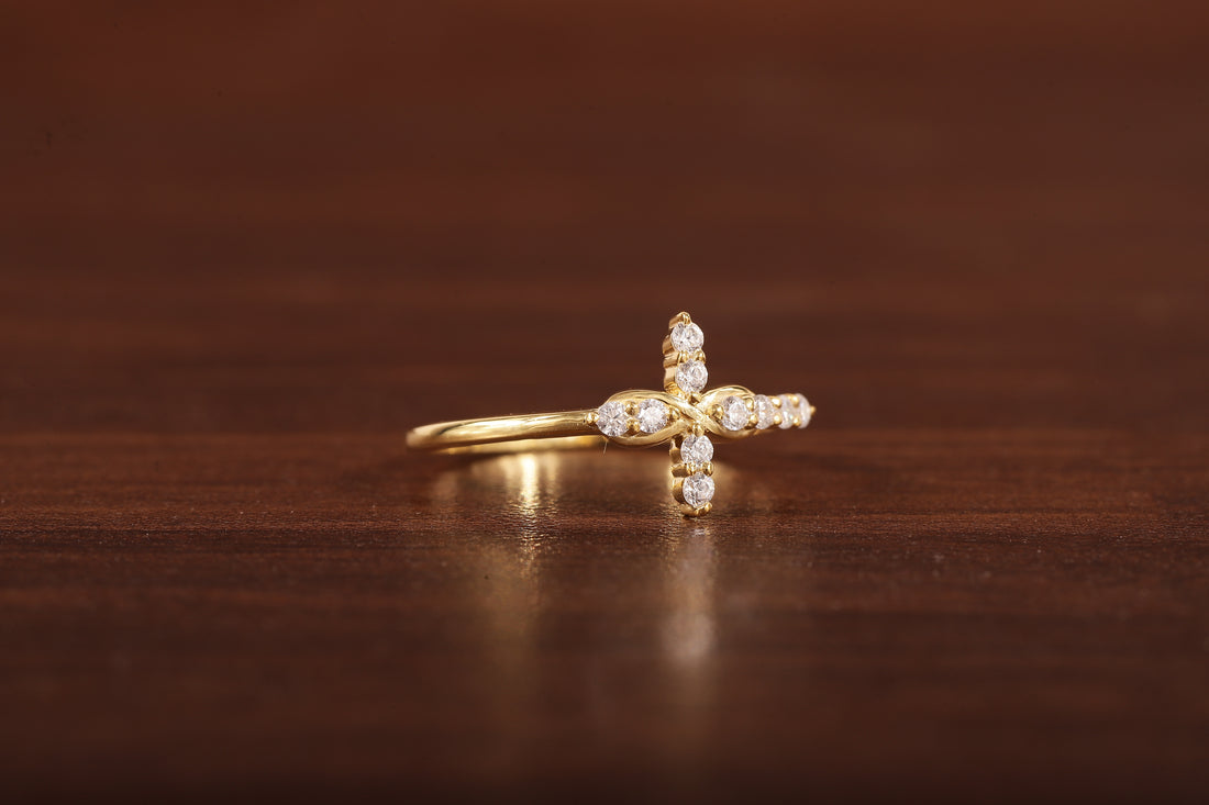 Solid Gold Ring,Gold Moissanite Cross Minimalist Rings