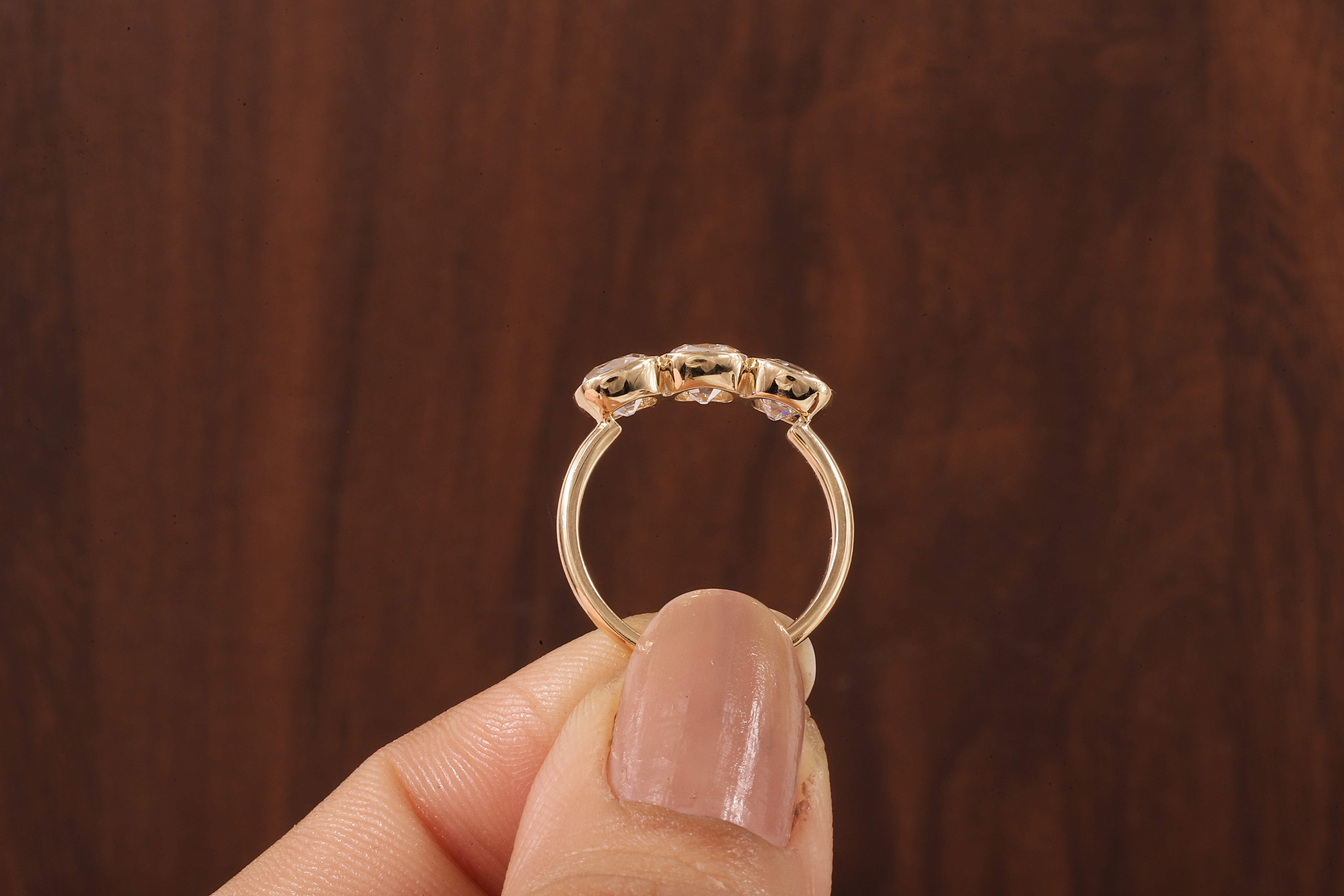 Cushion old European cut Moissanite Three Stone Ring