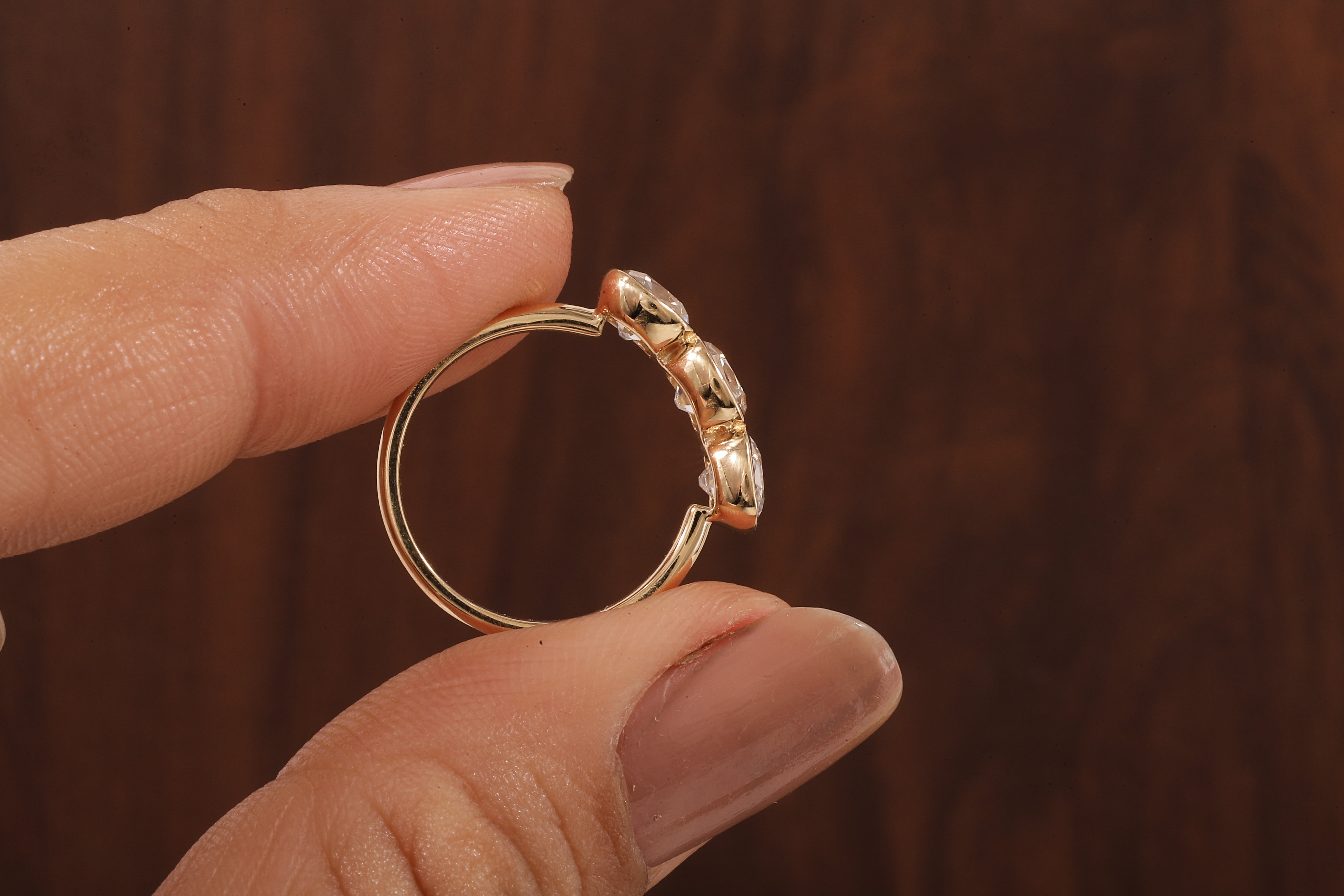 Cushion old European cut Moissanite Three Stone Ring