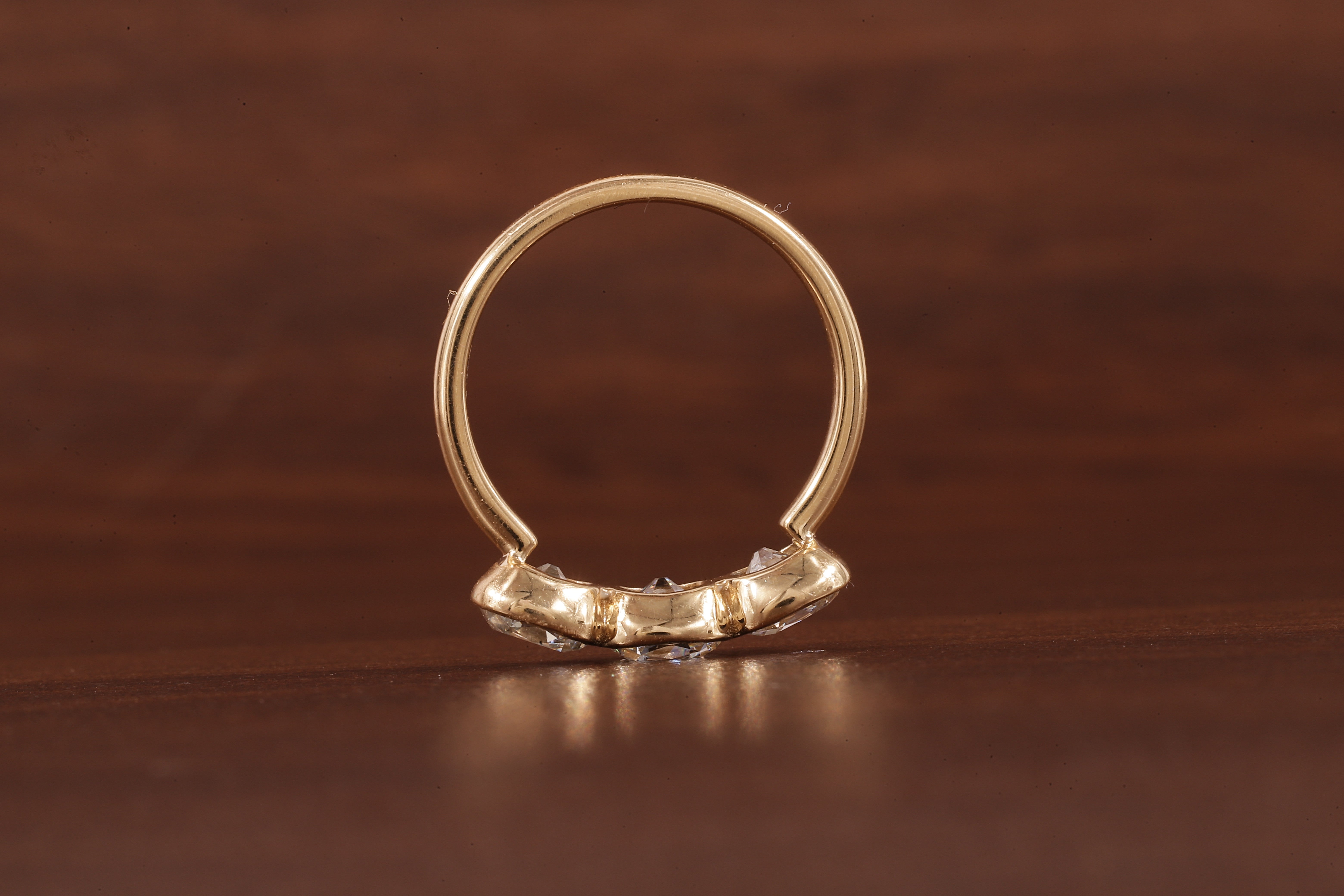 Cushion old European cut Moissanite Three Stone Ring