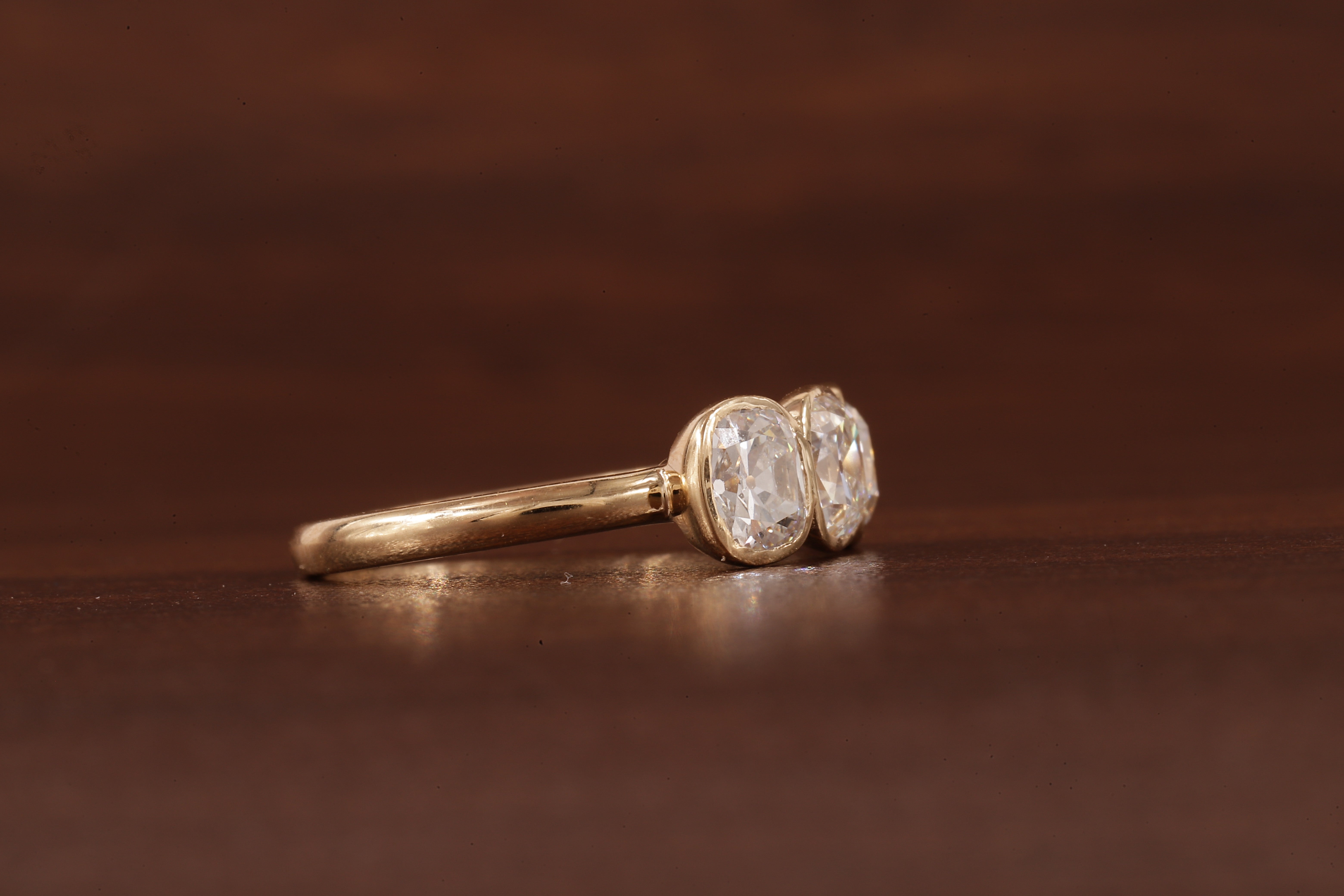 Cushion old European cut Moissanite Three Stone Ring