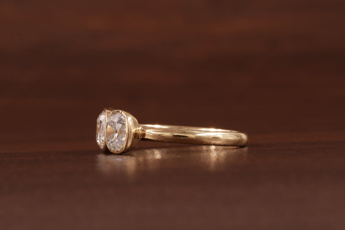Cushion old European cut Moissanite Three Stone Ring