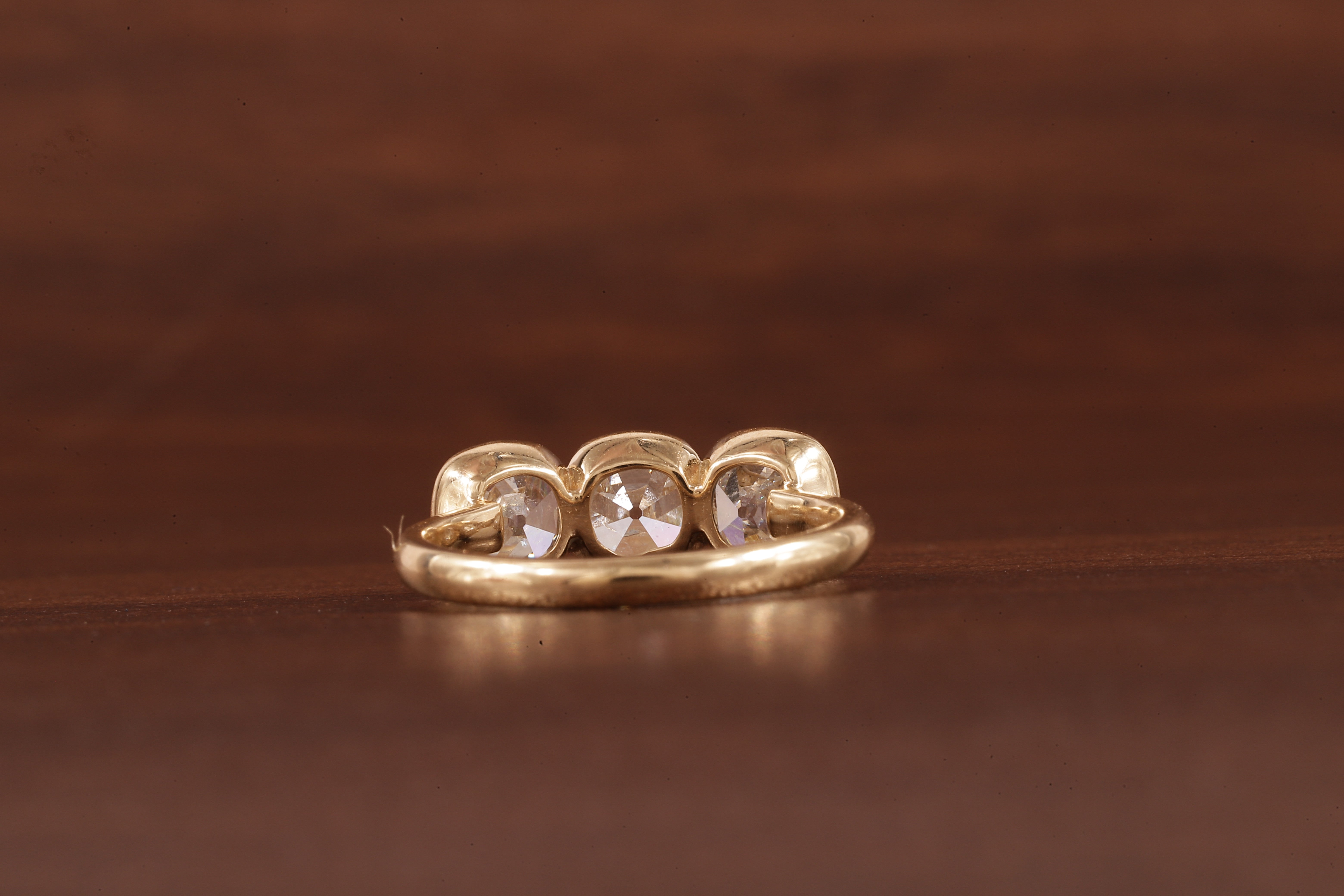 Cushion old European cut Moissanite Three Stone Ring