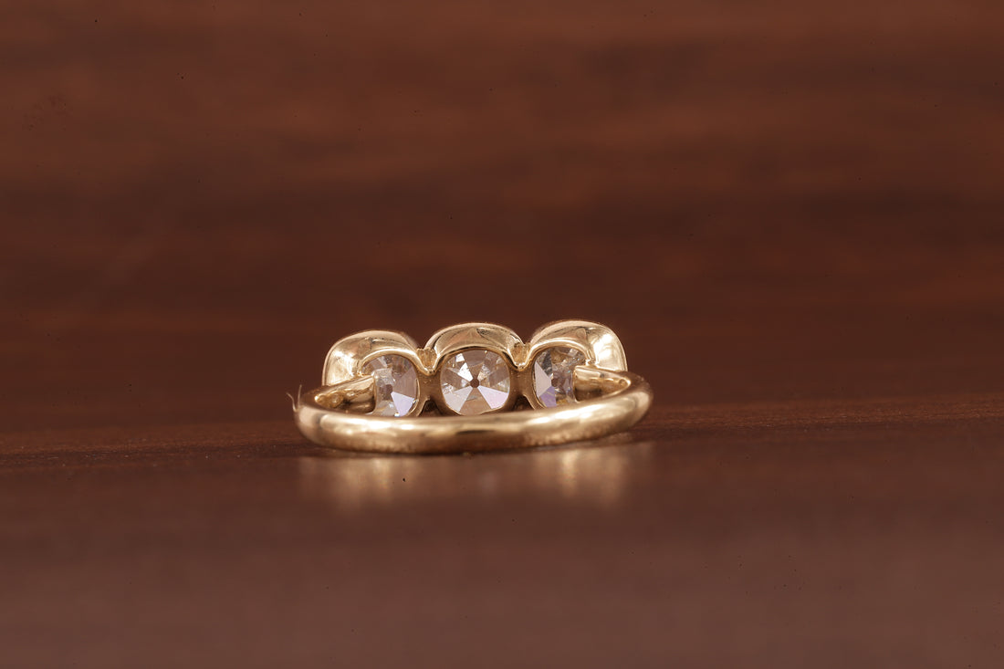 Cushion old European cut Moissanite Three Stone Ring
