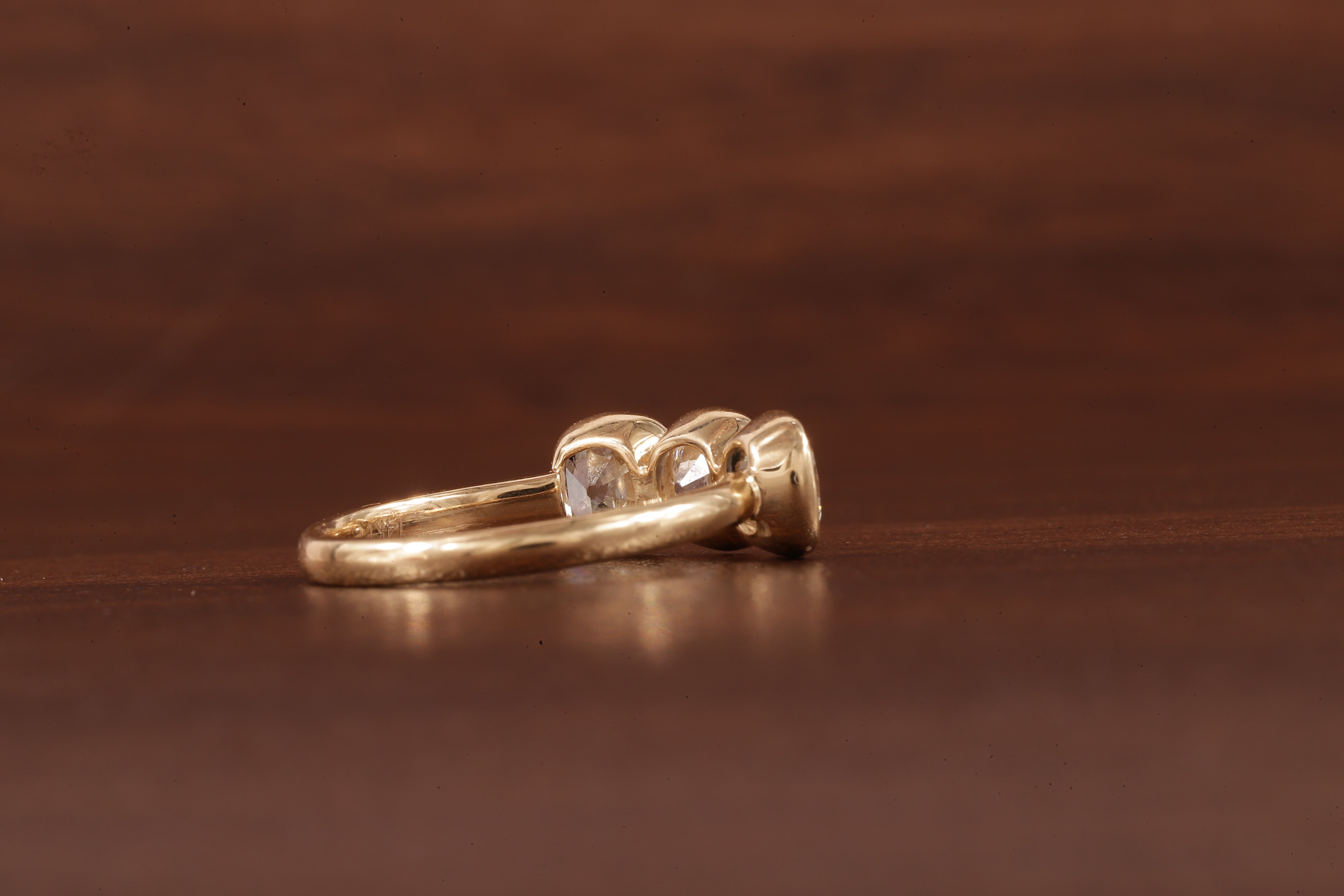 Cushion old European cut Moissanite Three Stone Ring