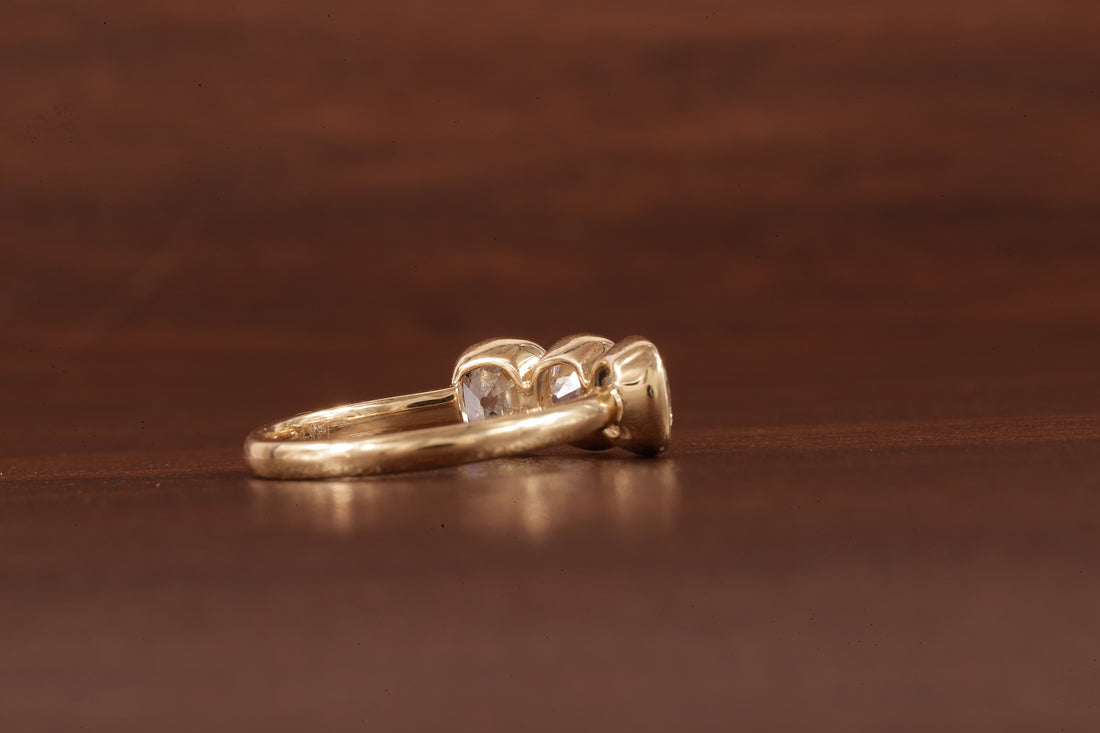 Cushion old European cut Moissanite Three Stone Ring