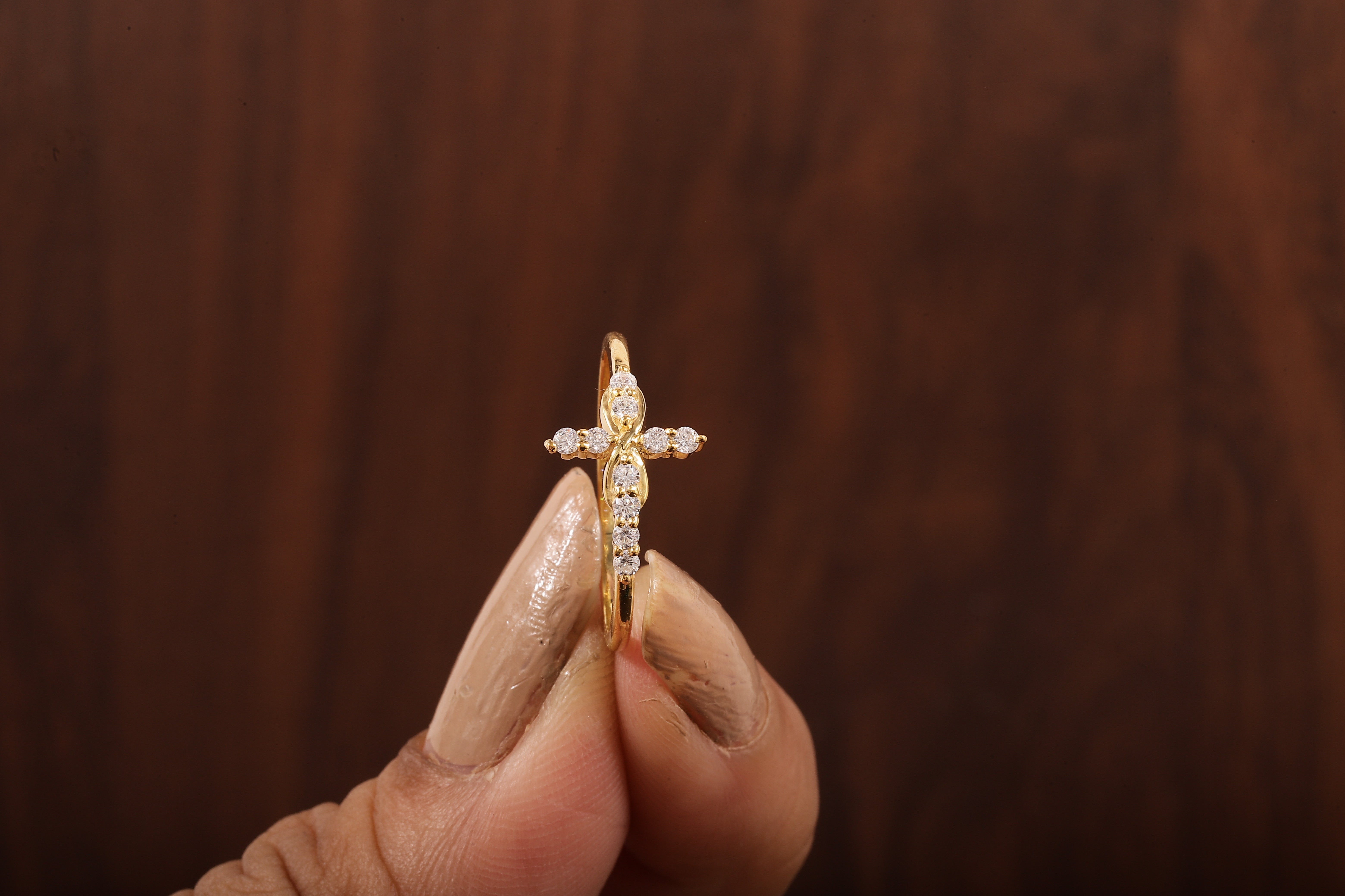 Solid Gold Ring,Gold Moissanite Cross Minimalist Rings
