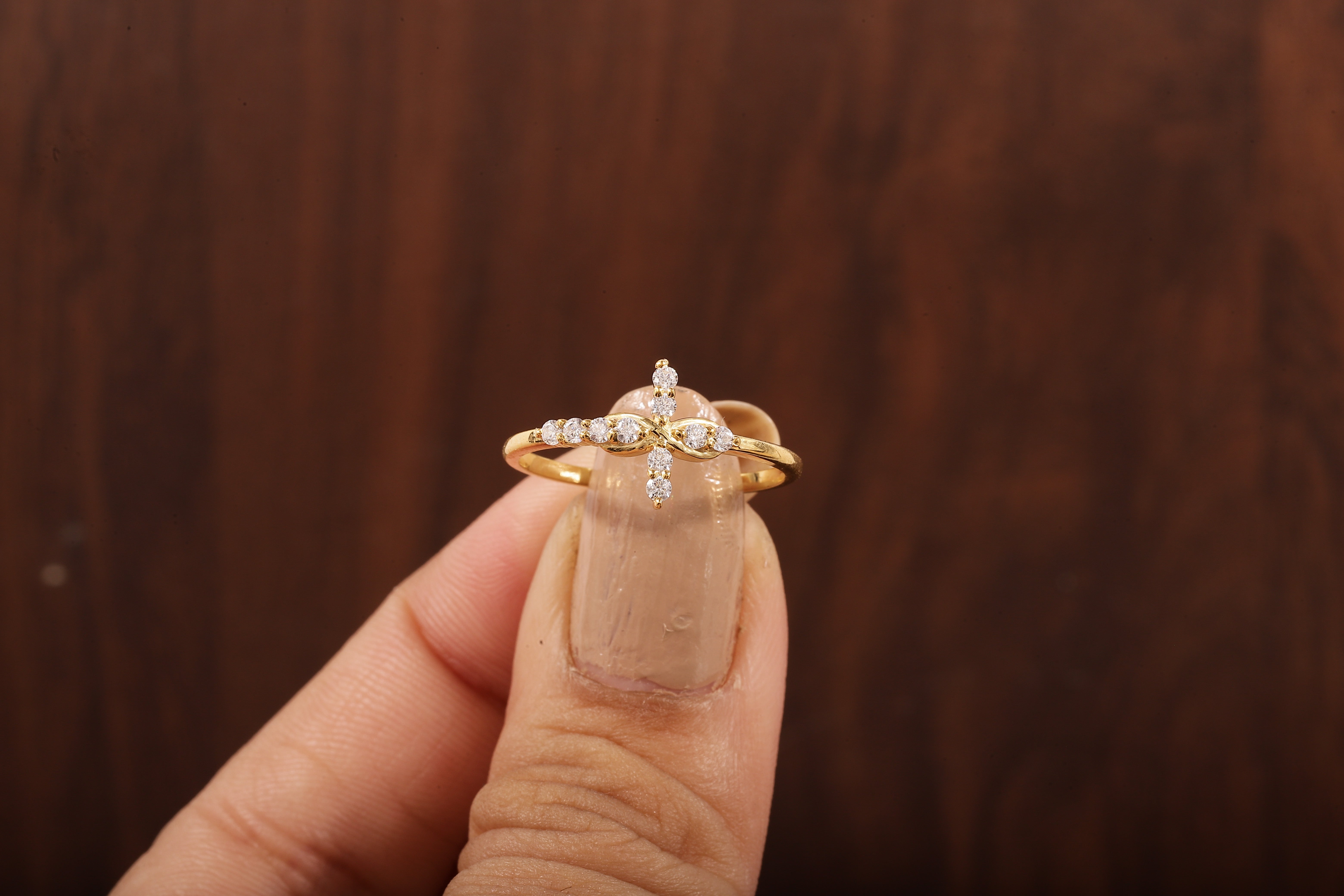Solid Gold Ring,Gold Moissanite Cross Minimalist Rings
