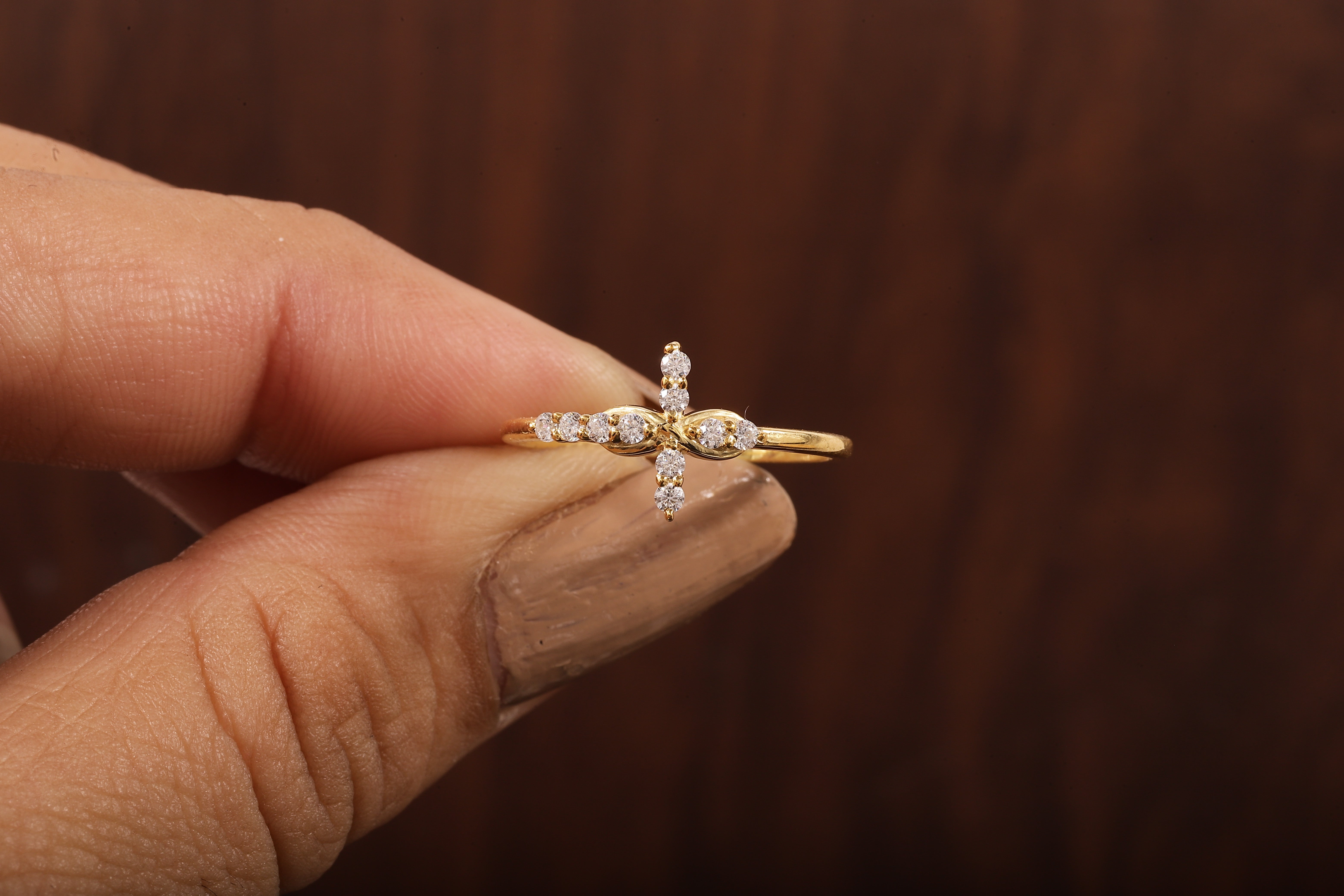 Solid Gold Ring,Gold Moissanite Cross Minimalist Rings