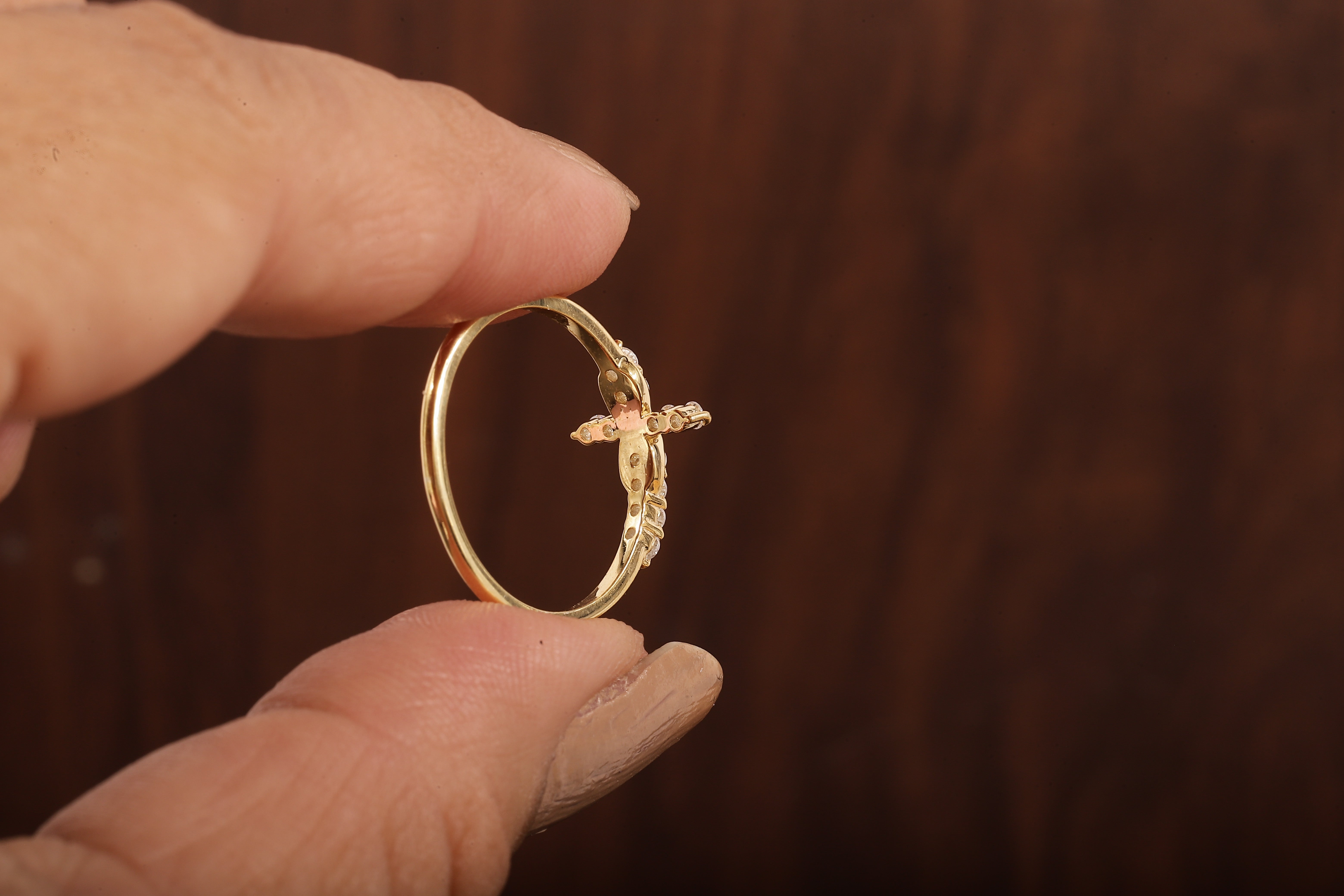 Solid Gold Ring,Gold Moissanite Cross Minimalist Rings