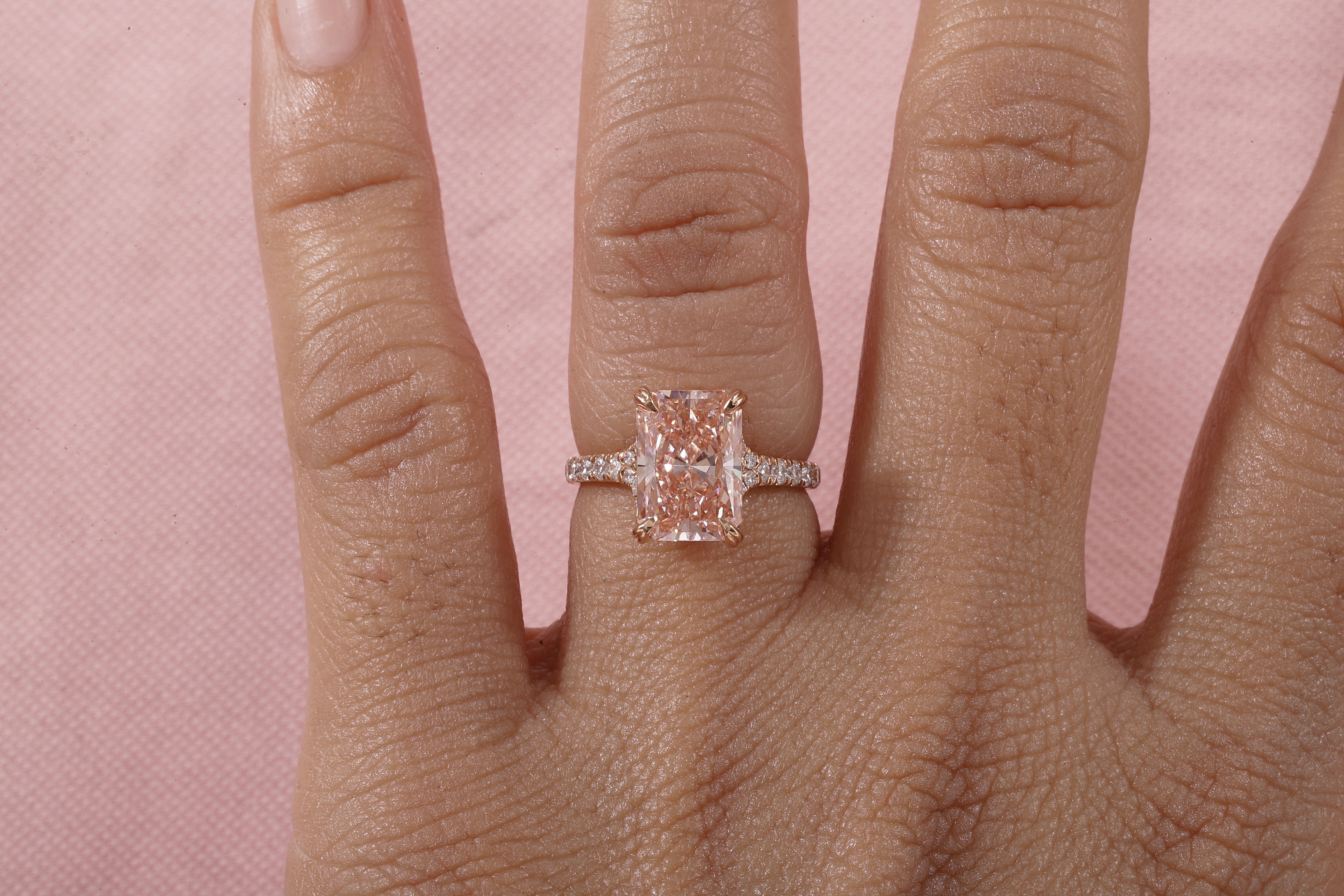Radiant shaped pink lab grown diamond ring, 18K Rose Gold Ring For Her