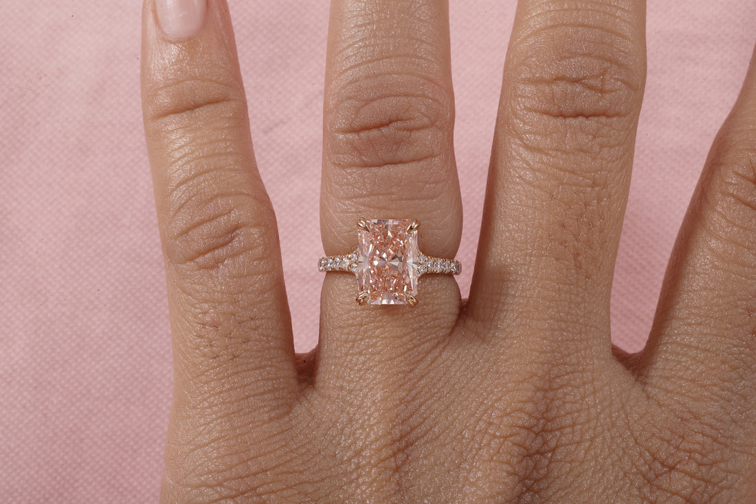 Radiant shaped pink lab grown diamond ring, 18K Rose Gold Ring For Her