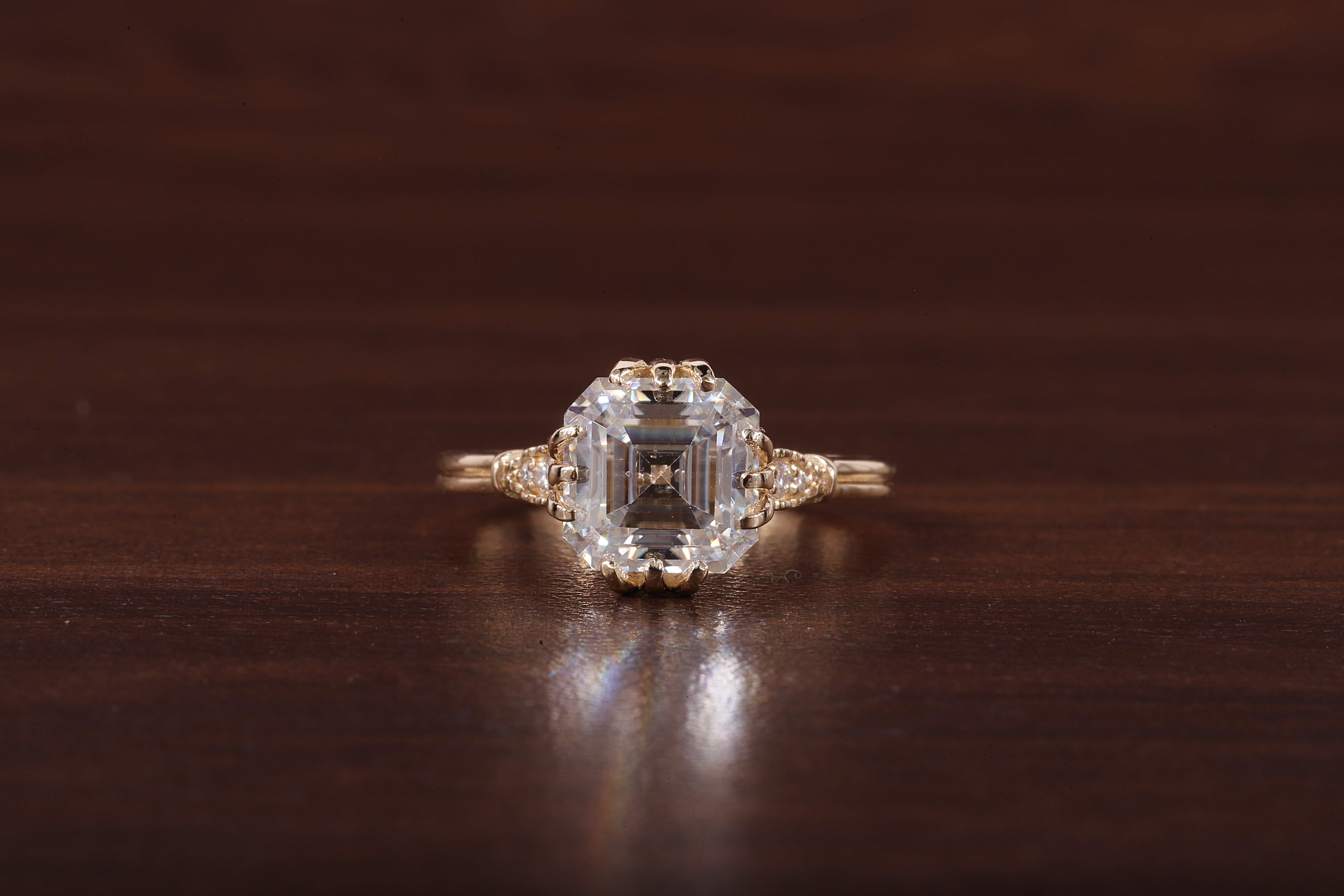 Asscher Cut Moissanite Engagement Ring 14K Yellow Gold Anniversary Ring