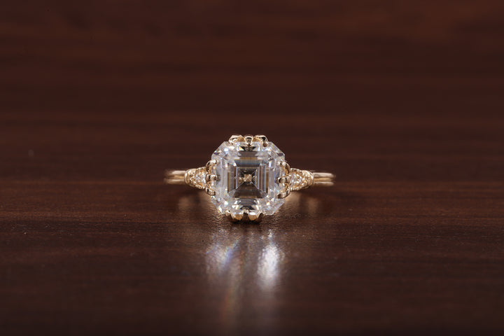 Asscher Cut Moissanite Engagement Ring 14K Yellow Gold Anniversary Ring