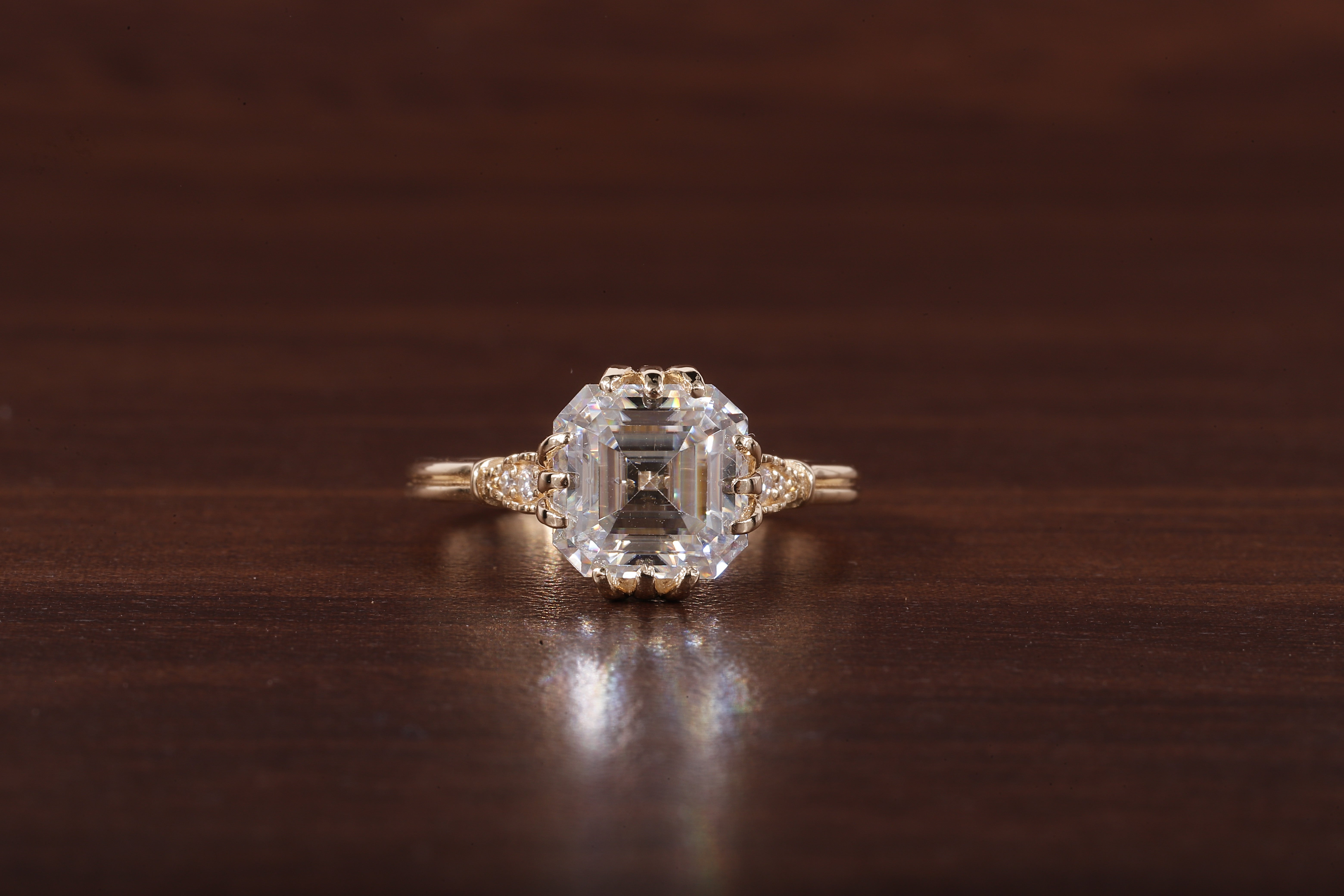 Asscher Cut Moissanite Engagement Ring 14K Yellow Gold Anniversary Ring