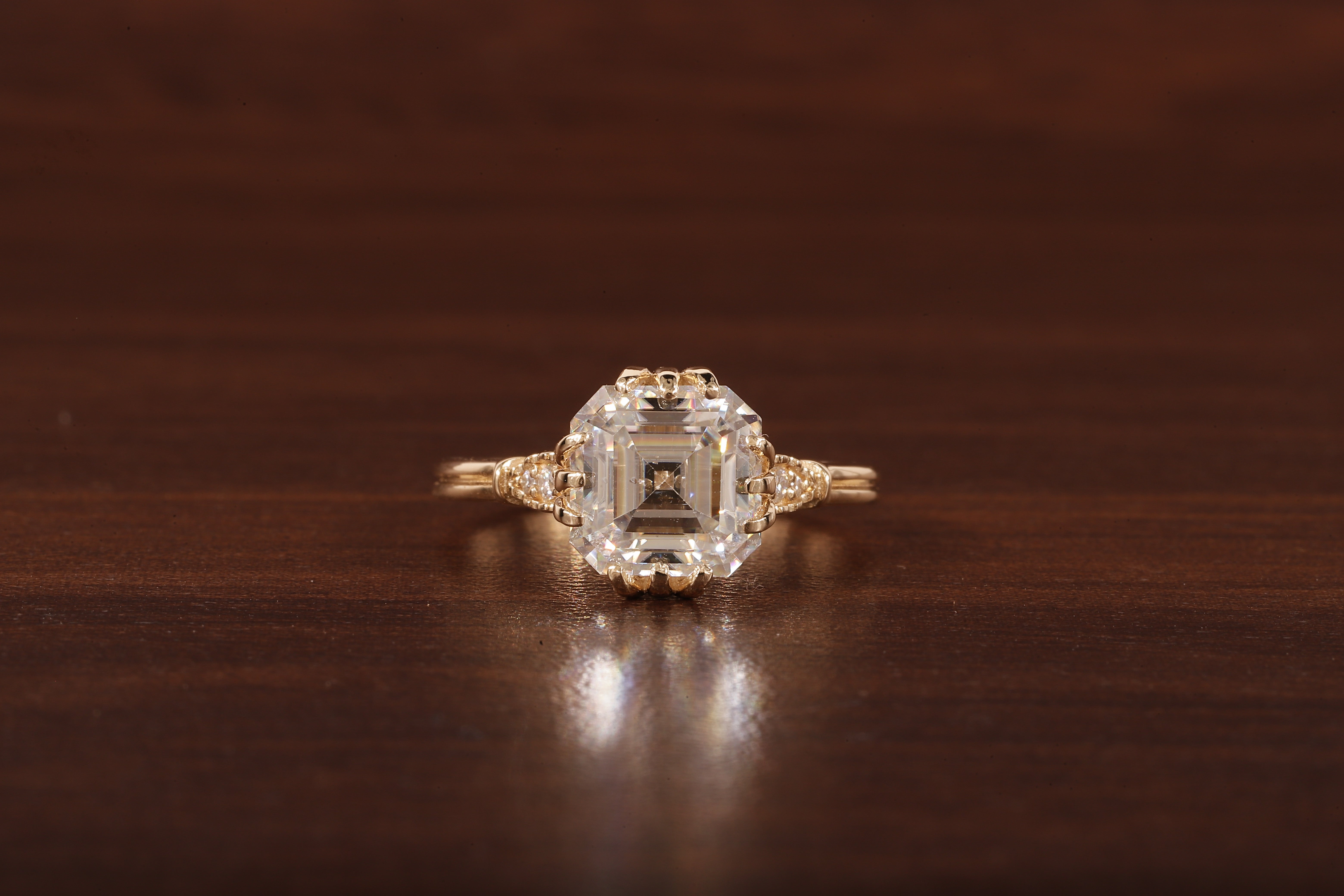 Asscher Cut Moissanite Engagement Ring 14K Yellow Gold Anniversary Ring