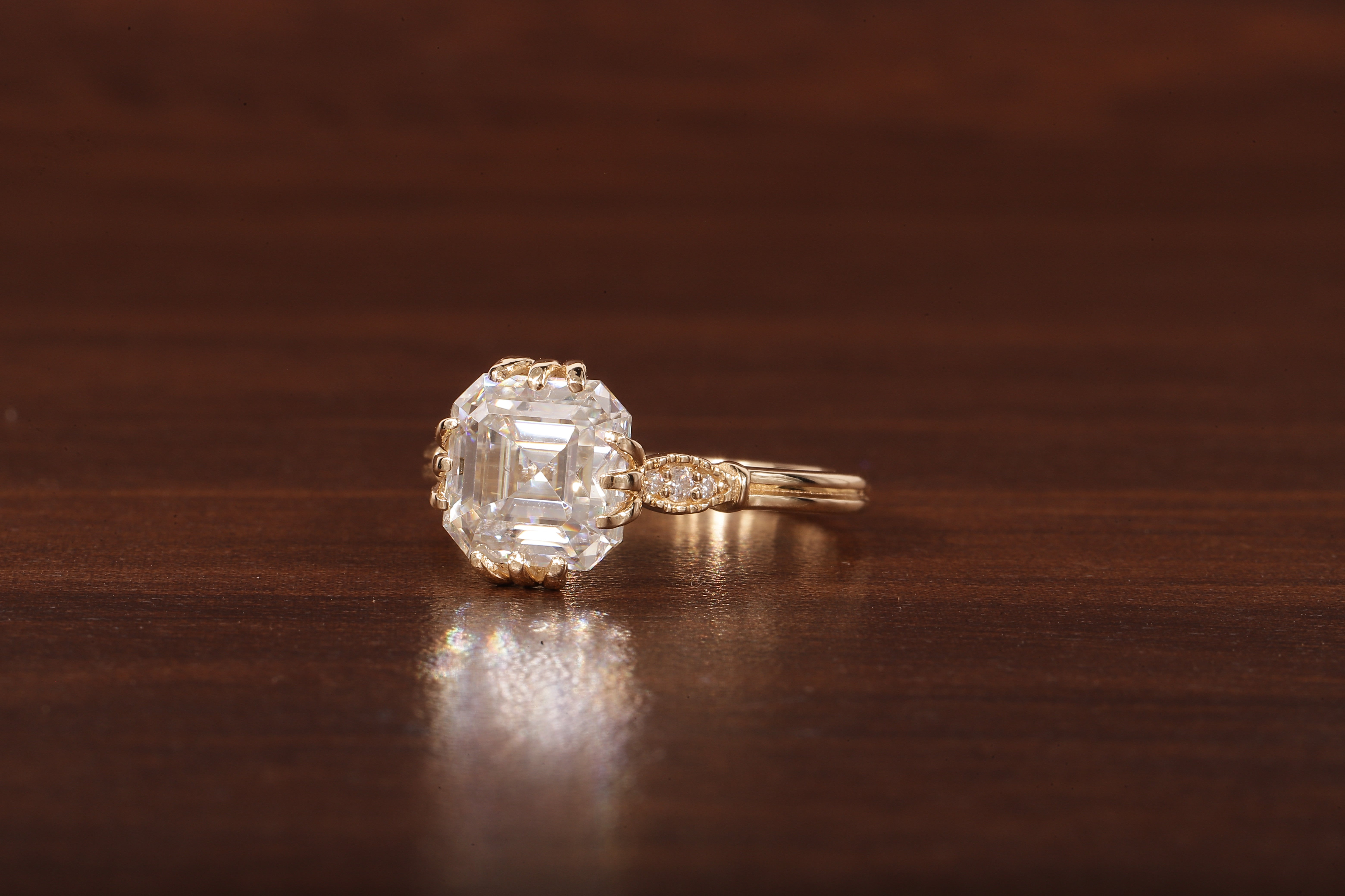 Asscher Cut Moissanite Engagement Ring 14K Yellow Gold Anniversary Ring