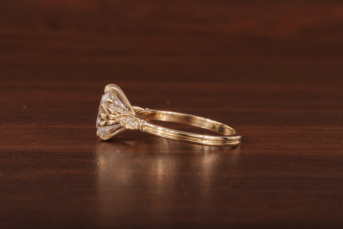 Asscher Cut Moissanite Engagement Ring 14K Yellow Gold Anniversary Ring