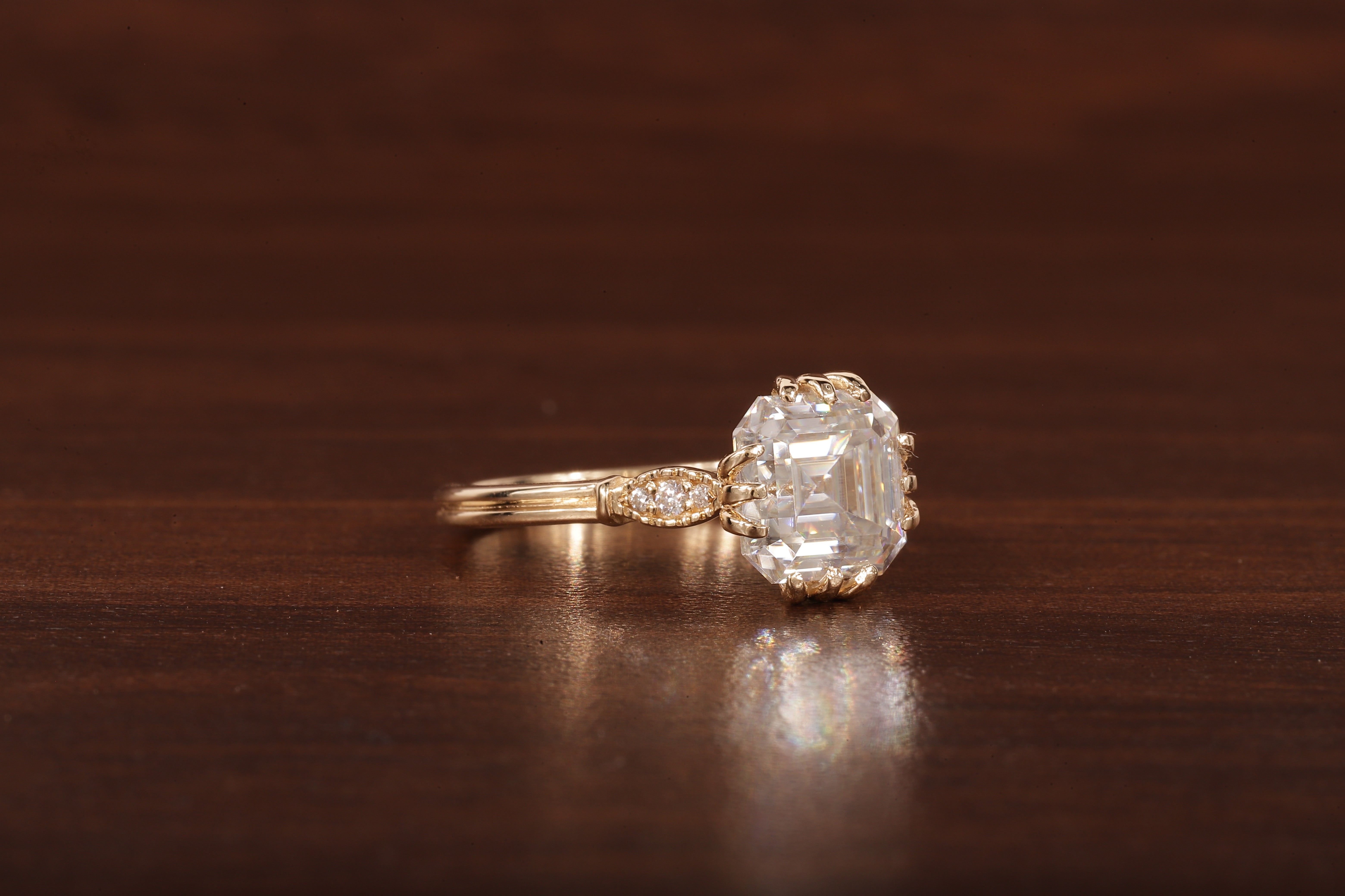 Asscher Cut Moissanite Engagement Ring 14K Yellow Gold Anniversary Ring
