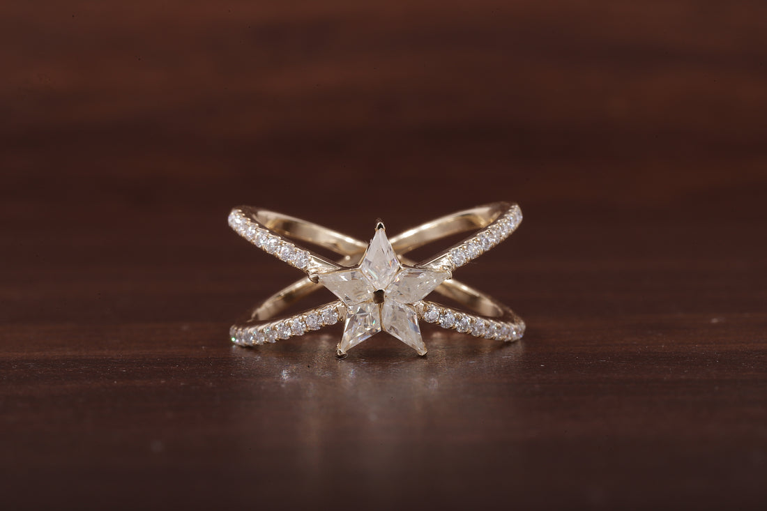 Kite Lab Grown Diamond Engagement Ring, EF/VVS Kite Diamond Star Shape Wedding Ring