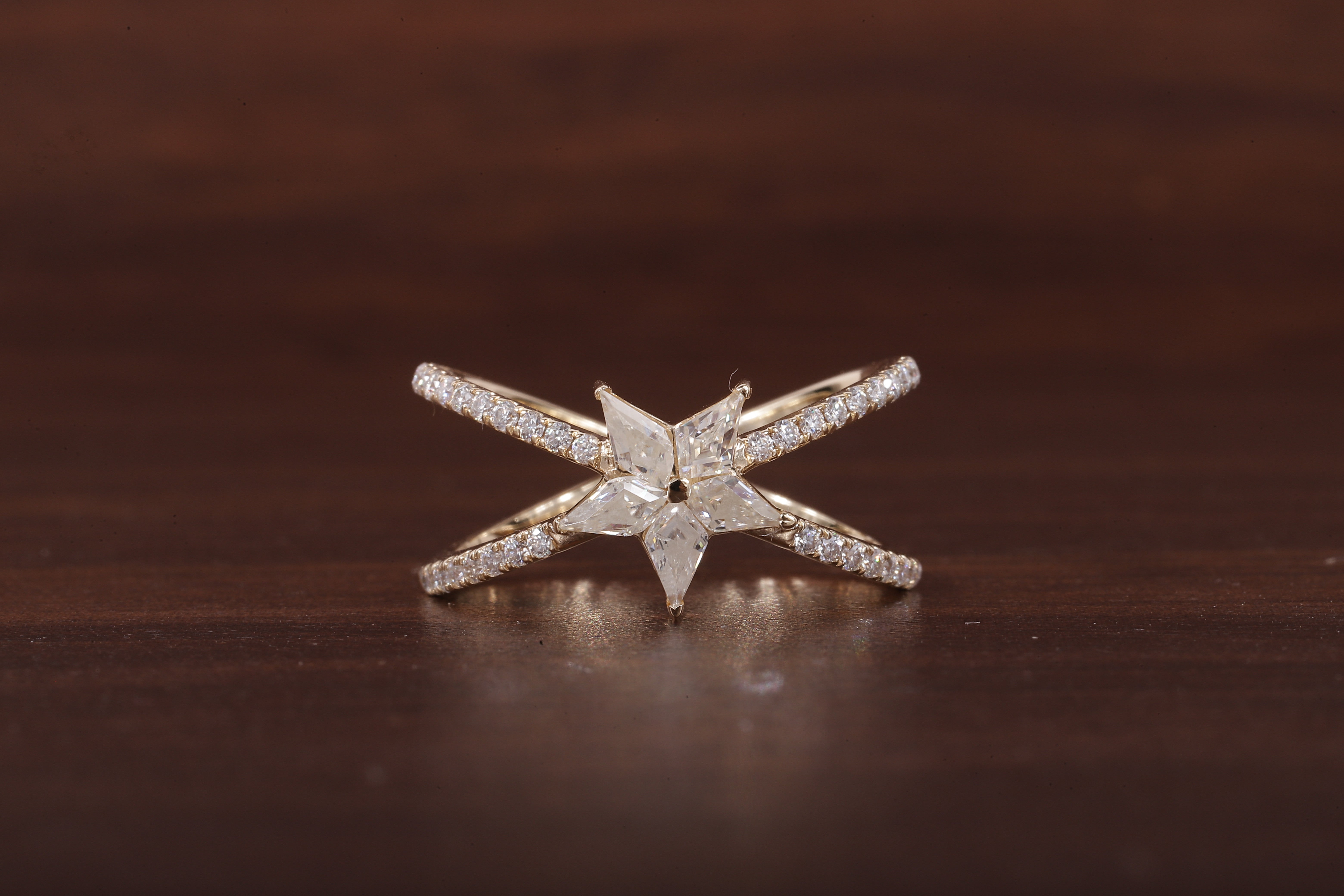 Kite Lab Grown Diamond Engagement Ring, EF/VVS Kite Diamond Star Shape Wedding Ring
