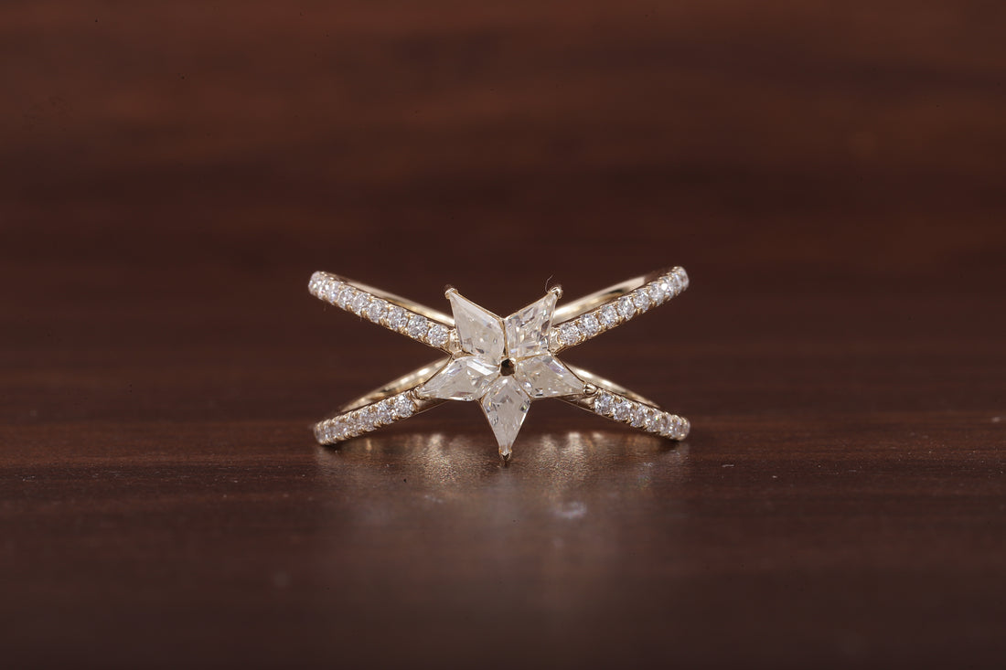 Kite Lab Grown Diamond Engagement Ring, EF/VVS Kite Diamond Star Shape Wedding Ring