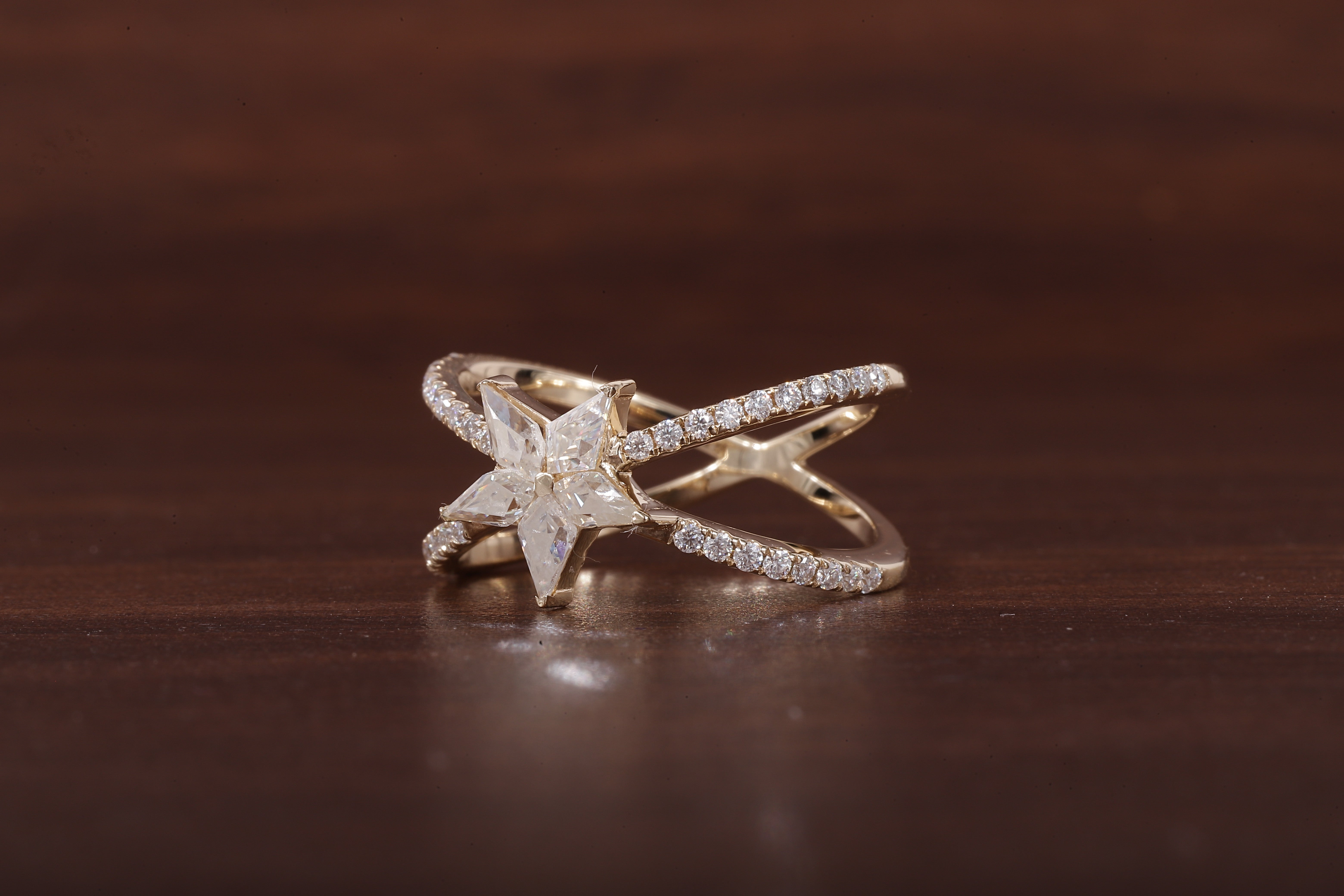 Kite Lab Grown Diamond Engagement Ring, EF/VVS Kite Diamond Star Shape Wedding Ring