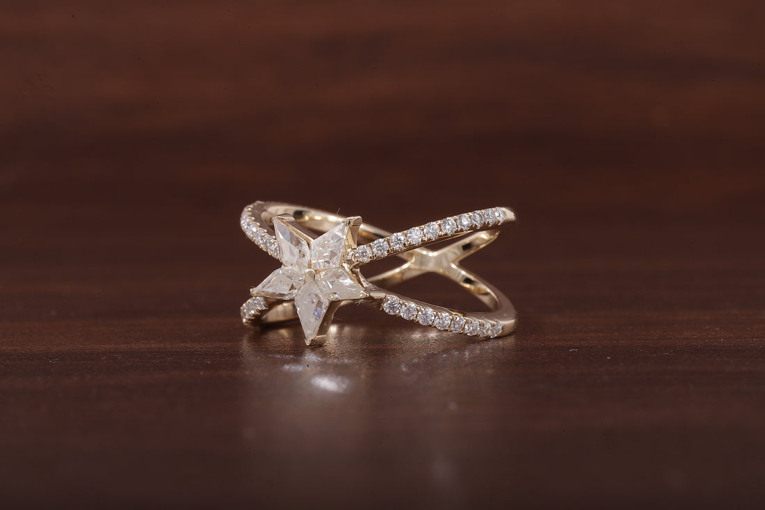 Kite Lab Grown Diamond Engagement Ring, EF/VVS Kite Diamond Star Shape Wedding Ring
