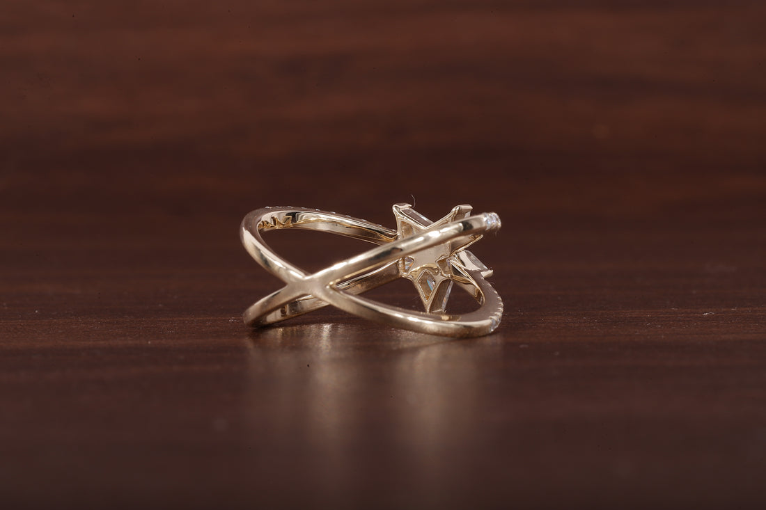 Kite Lab Grown Diamond Engagement Ring, EF/VVS Kite Diamond Star Shape Wedding Ring