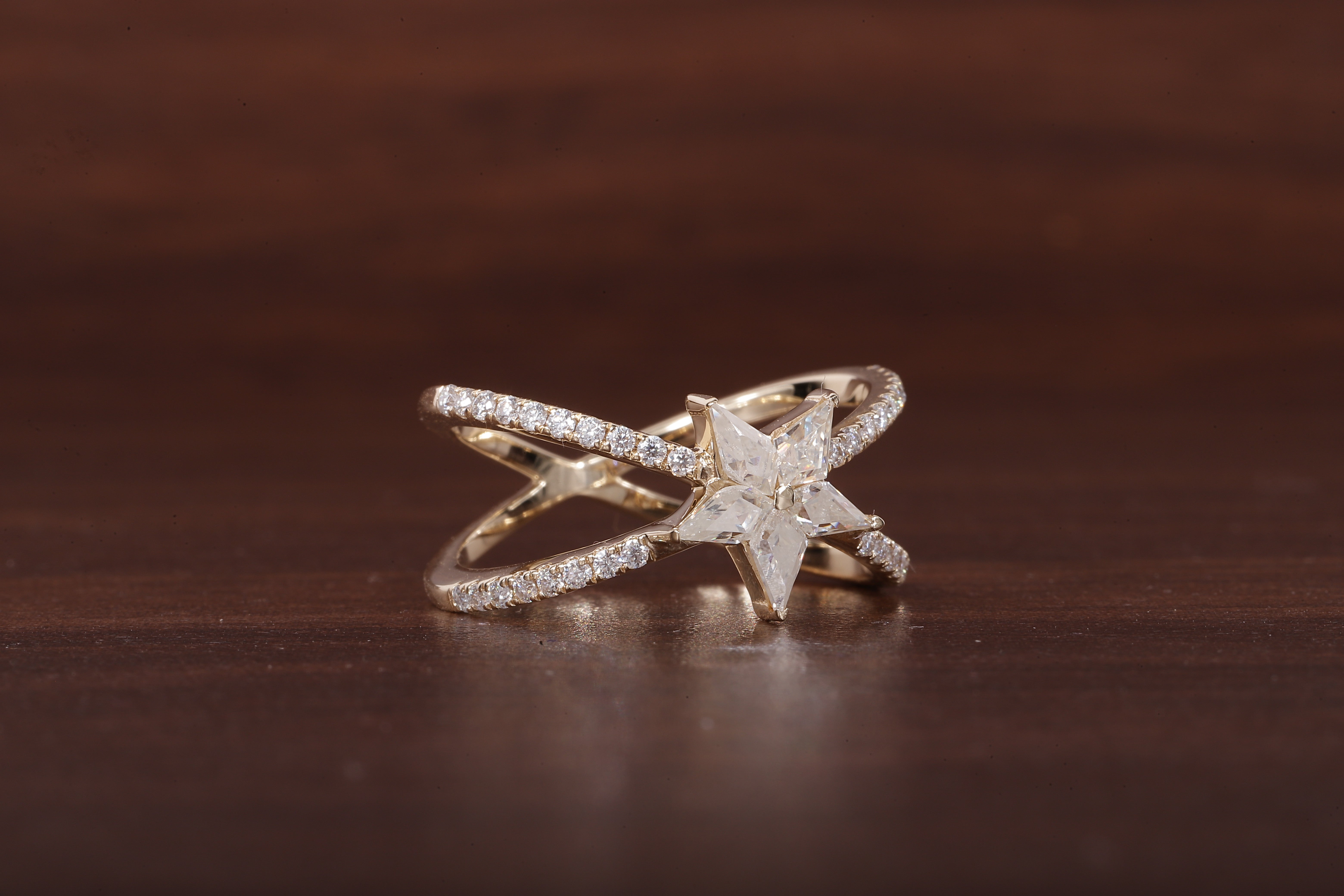 Kite Lab Grown Diamond Engagement Ring, EF/VVS Kite Diamond Star Shape Wedding Ring