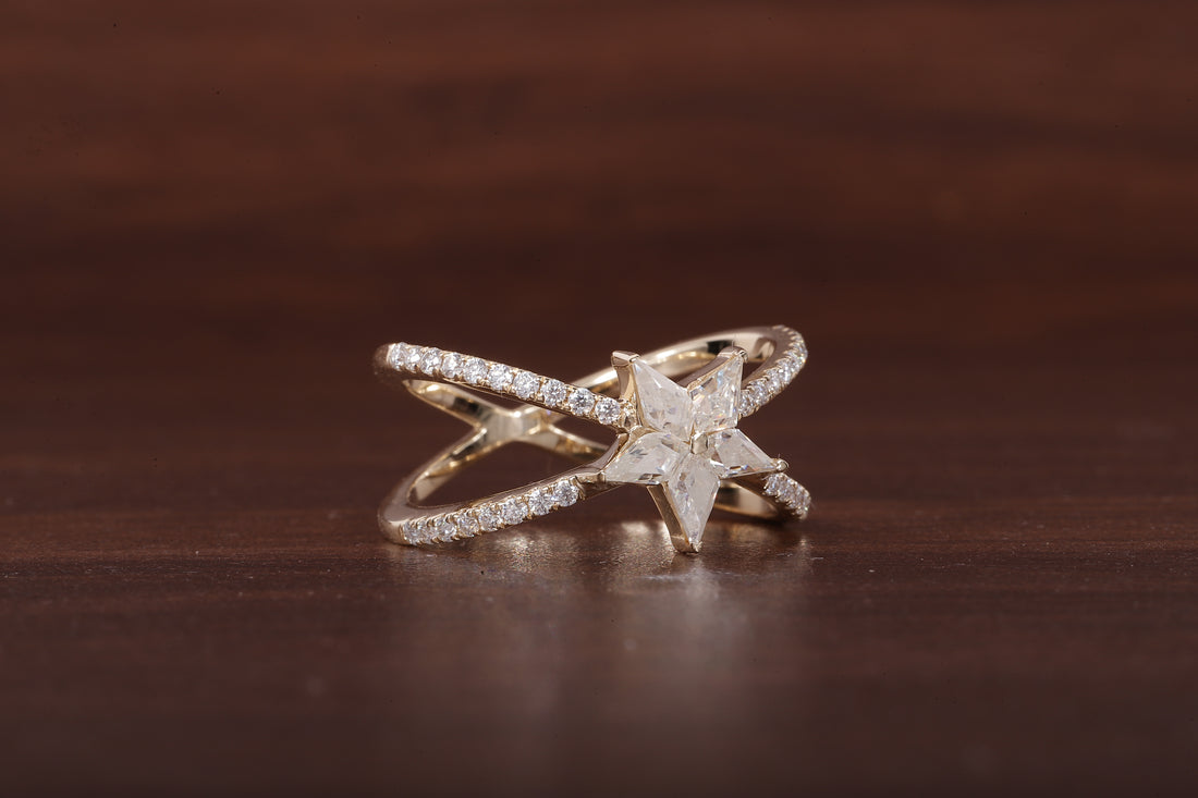 Kite Lab Grown Diamond Engagement Ring, EF/VVS Kite Diamond Star Shape Wedding Ring