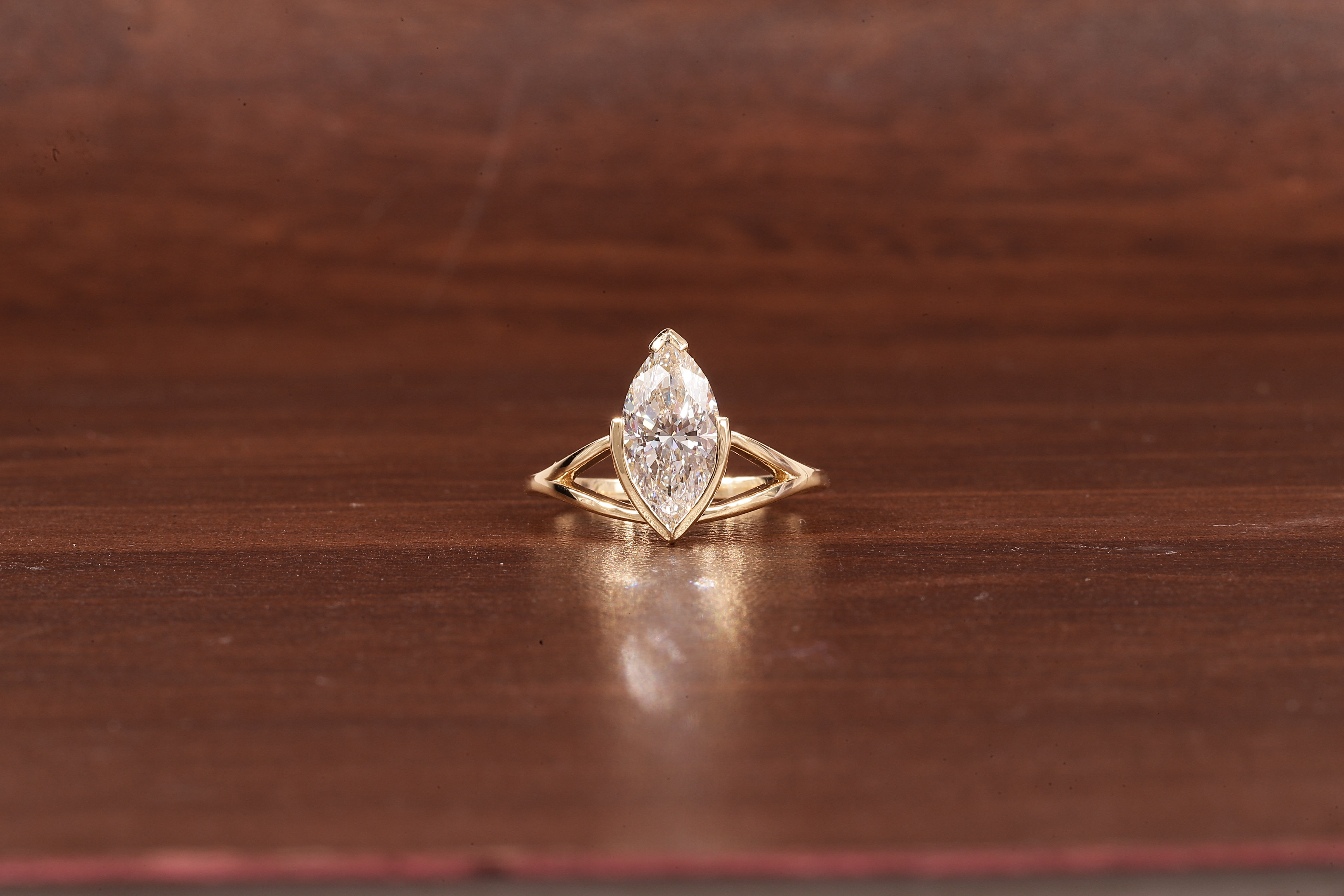 2CT Marquise Cut Lab Created Engagement Ring,Solitaire Half Bezel Set Ring, IGI Certified