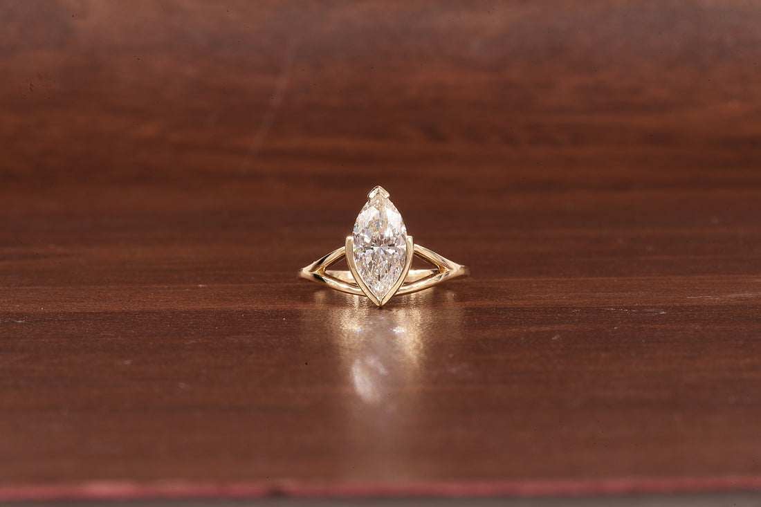 2CT Marquise Cut Lab Created Engagement Ring,Solitaire Half Bezel Set Ring, IGI Certified
