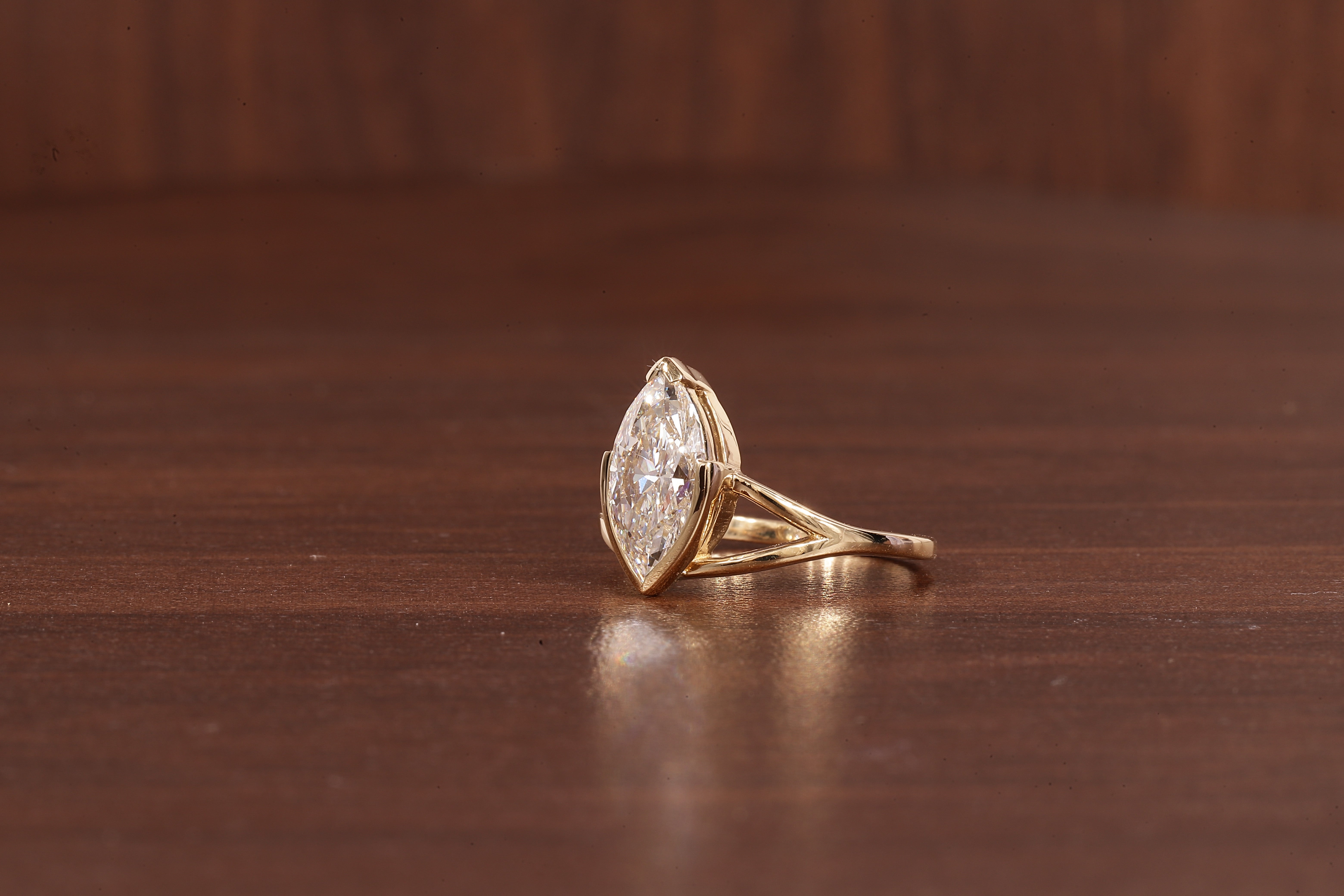 2CT Marquise Cut Lab Created Engagement Ring,Solitaire Half Bezel Set Ring, IGI Certified