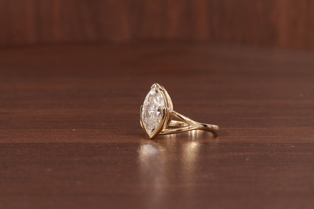 2CT Marquise Cut Lab Created Engagement Ring,Solitaire Half Bezel Set Ring, IGI Certified