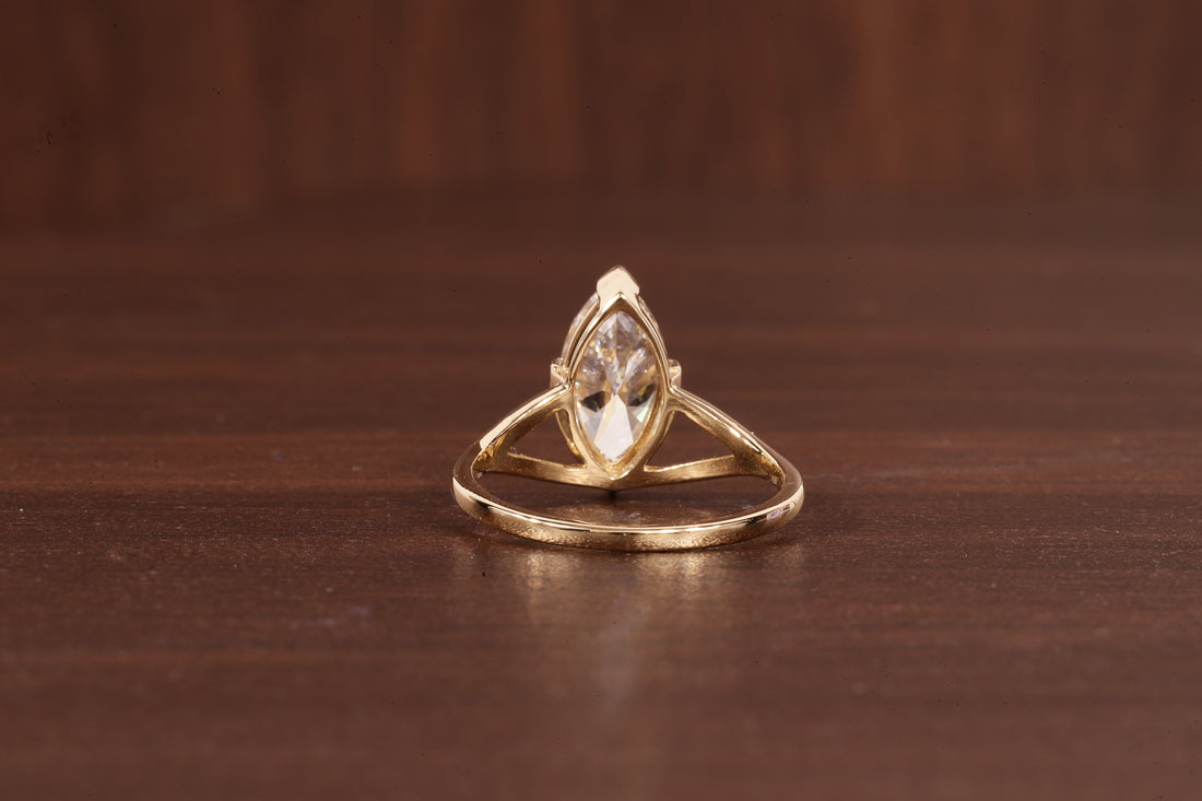 2CT Marquise Cut Lab Created Engagement Ring,Solitaire Half Bezel Set Ring, IGI Certified