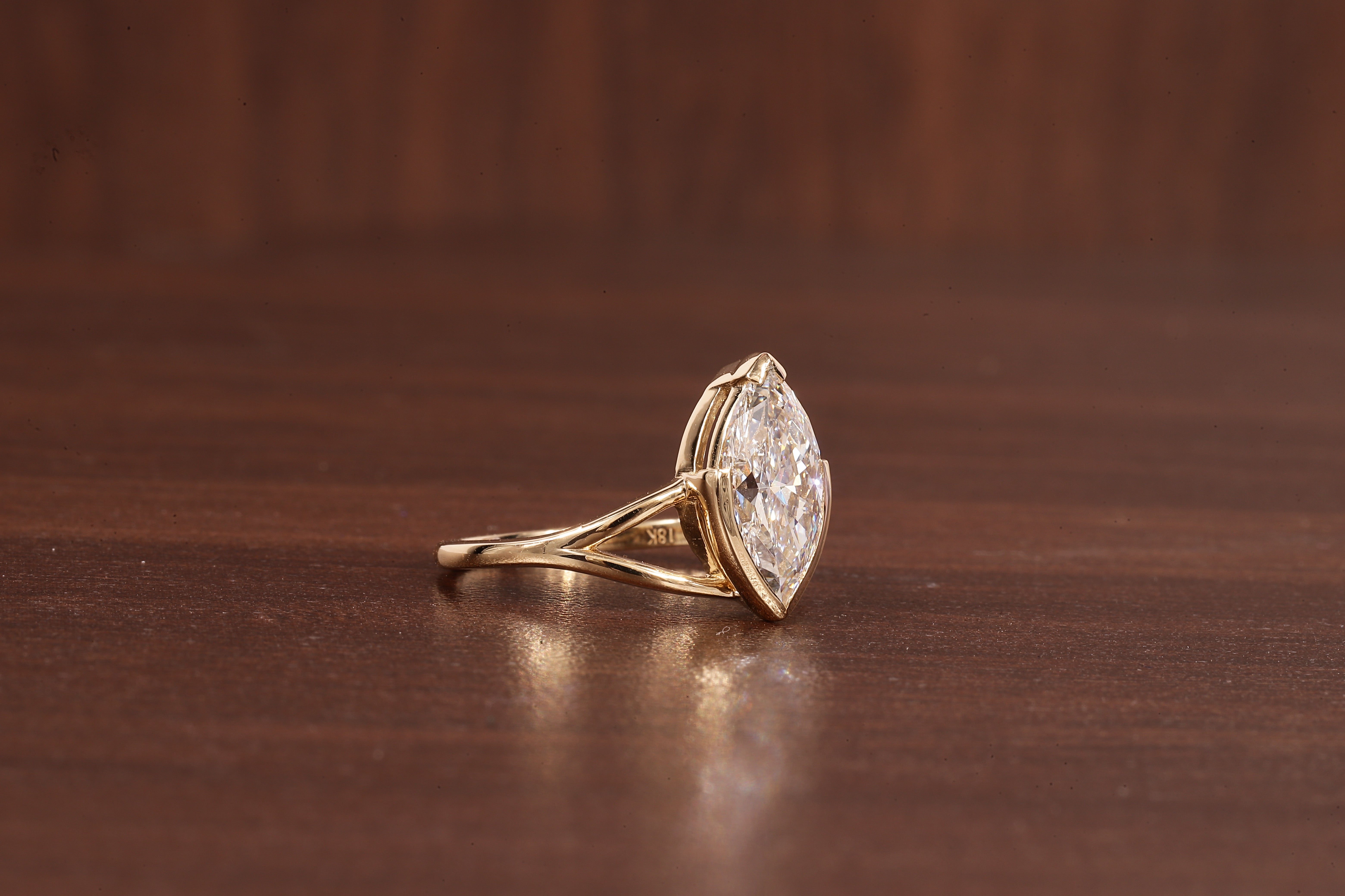 2CT Marquise Cut Lab Created Engagement Ring,Solitaire Half Bezel Set Ring, IGI Certified
