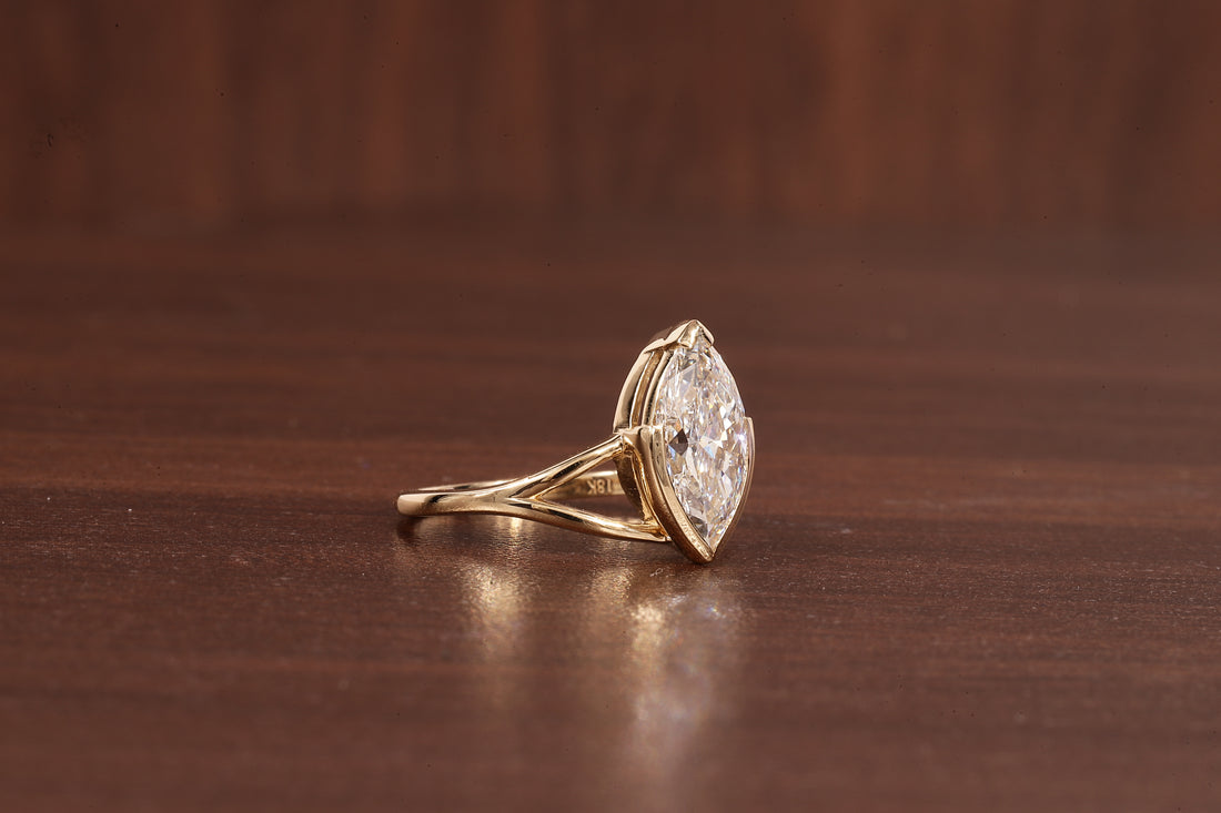 2CT Marquise Cut Lab Created Engagement Ring,Solitaire Half Bezel Set Ring, IGI Certified